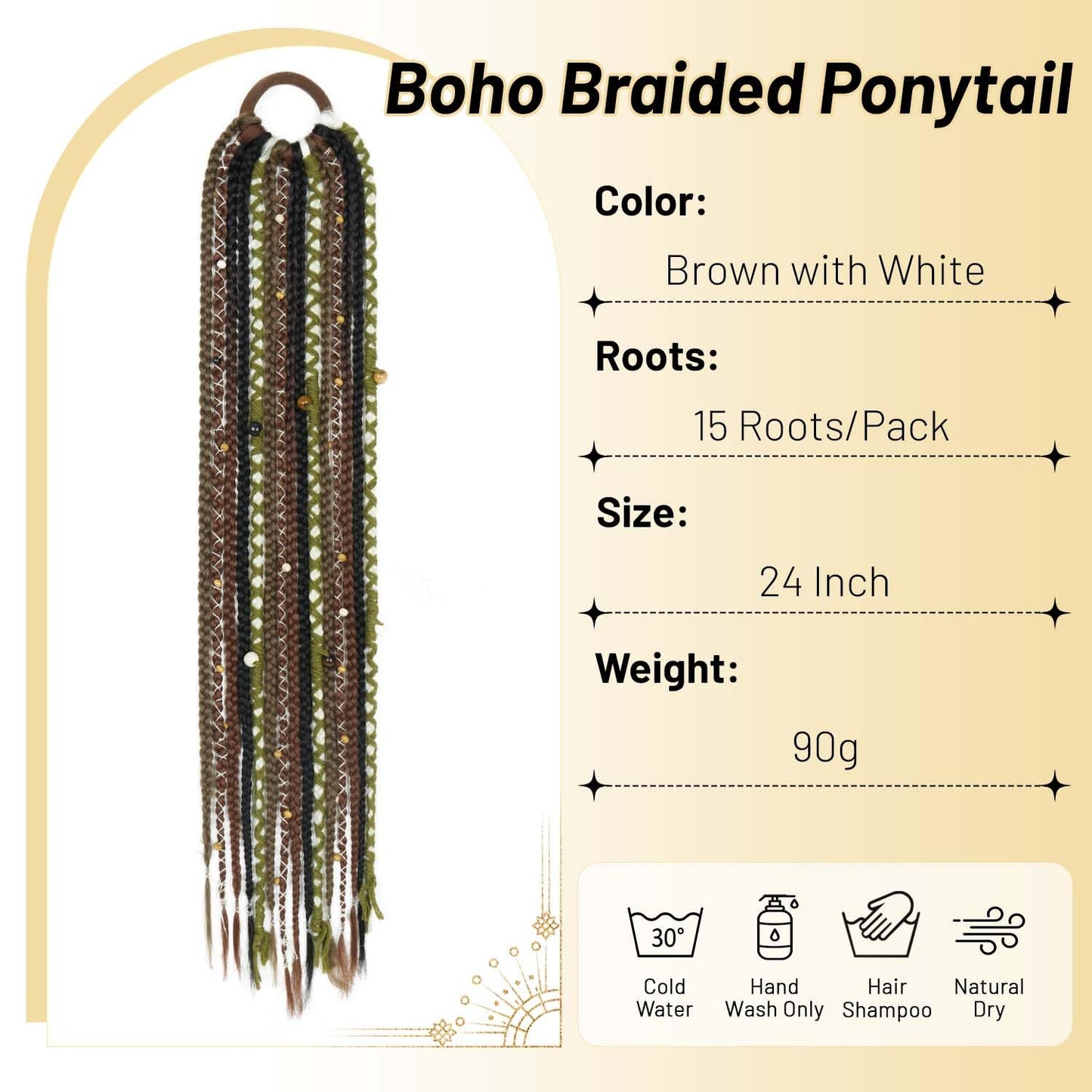 Long Boho Braided Ponytail Extension with Hair Ties, 24" Viking Dreadlock Ponytail Extension, Hand-braided Soft Braided Ponytail Extensions Synthetic Hair for Women
