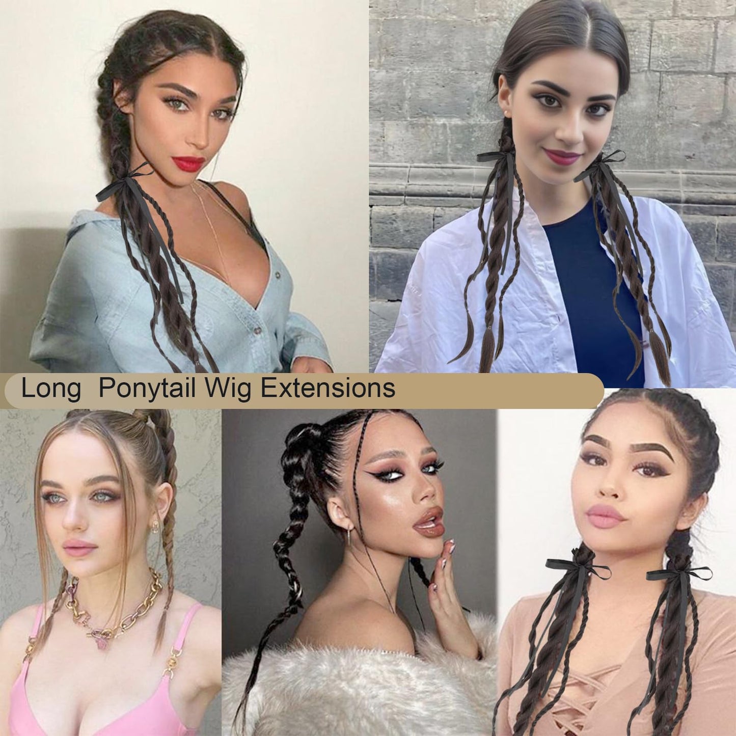 2PCS Ponytail Extension Braid with Hair Tie Synthetic Ponytail Twisted Braid wig hair band for Women Girls 19 in