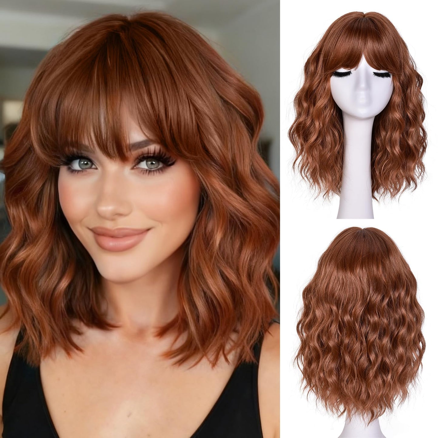 Short Wavy Wig with Bangs for Women