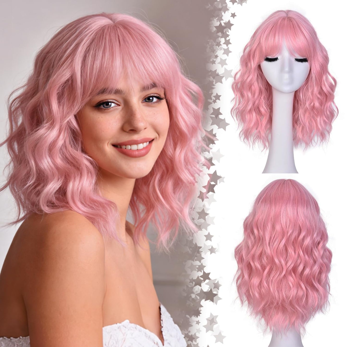 Short Wavy Wig with Bangs for Women