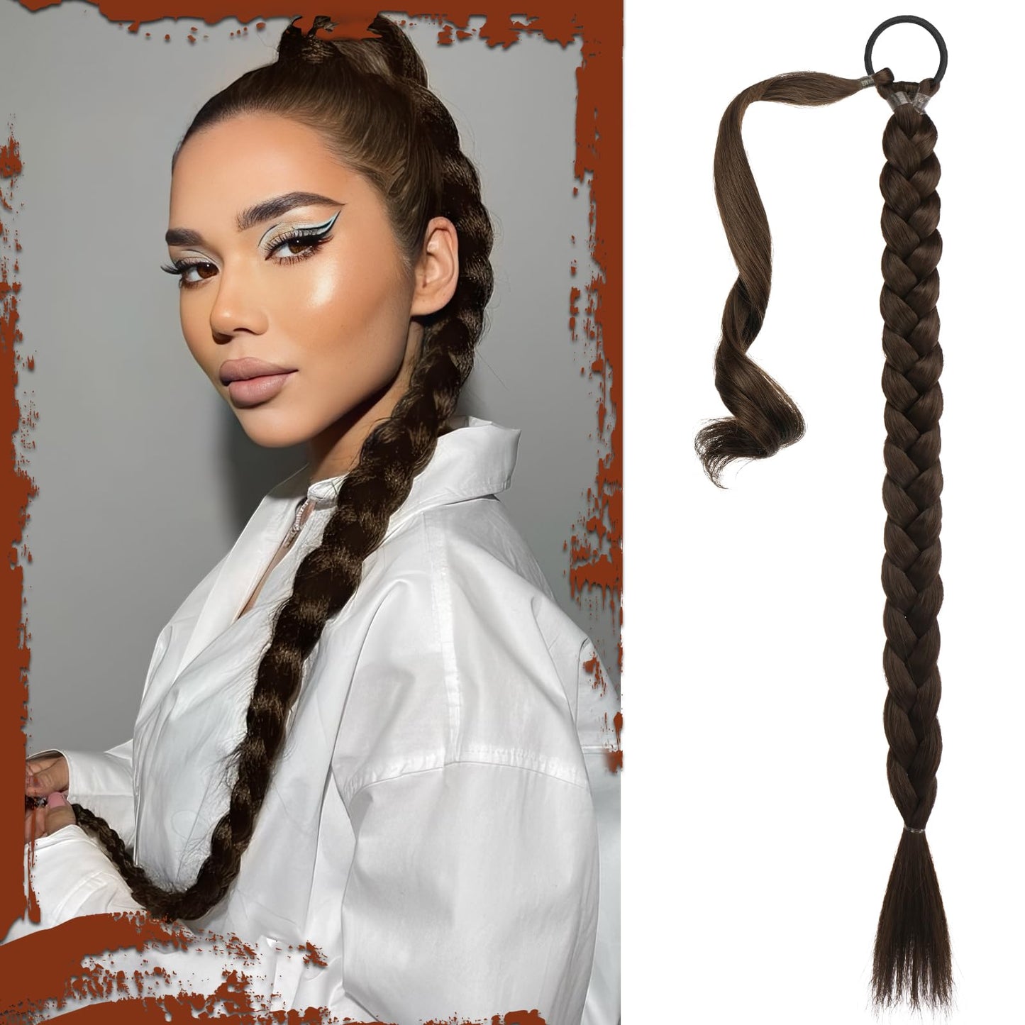 Long Braid Ponytail Extension with Hair Tie Straight Sleek Wrap Around Hair Extensions Synthetic Hair Piece Braid Pony Tail Fluffy Natural Soft Hairpieces for Women Daily Wear