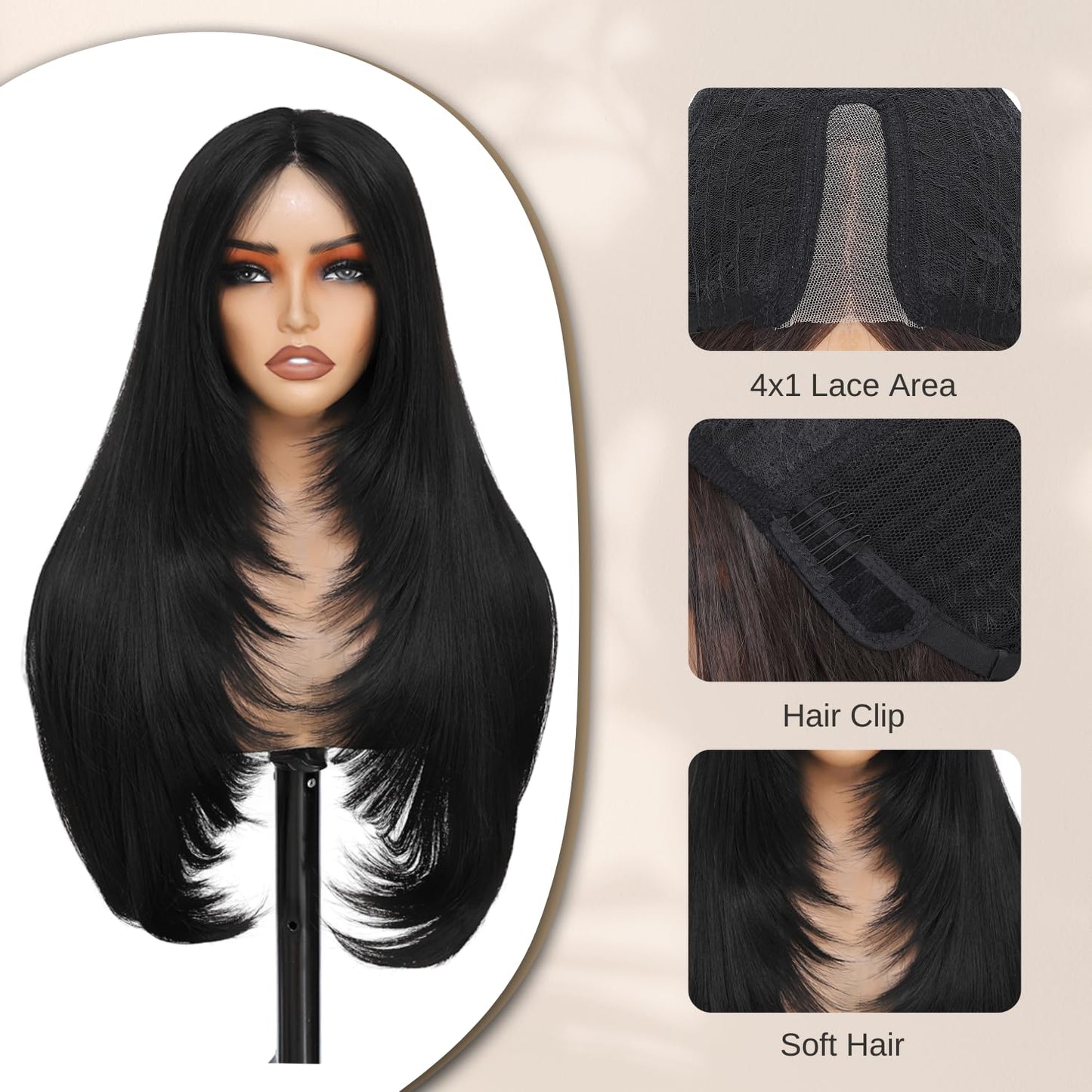 Synthetic Lace Front Wig for Women 4x1 Lace Front wigs Long Straight Layered Wigs for Black Women Wear and Go Glueless Wigs Pre Plucked Pre Cut for Beginners