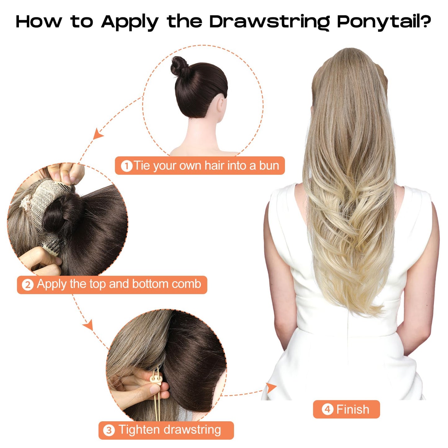 Drawstring Ponytail Extension, Long Wavy Multi Layered Clip in Ponytail Hair Extensions Stand Up High Fake Pony Tail Soft Natural Synthetic Hairpiece