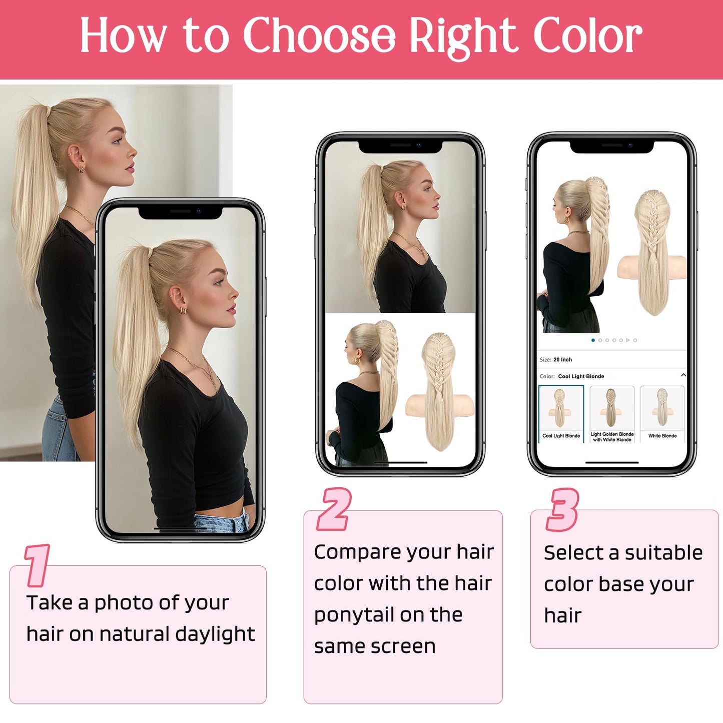 Ponytail Extension, 20 Inch Long Braid Drawstring Clip in on Ponytail Hair Extensions Synthetic Hairpiece for Women