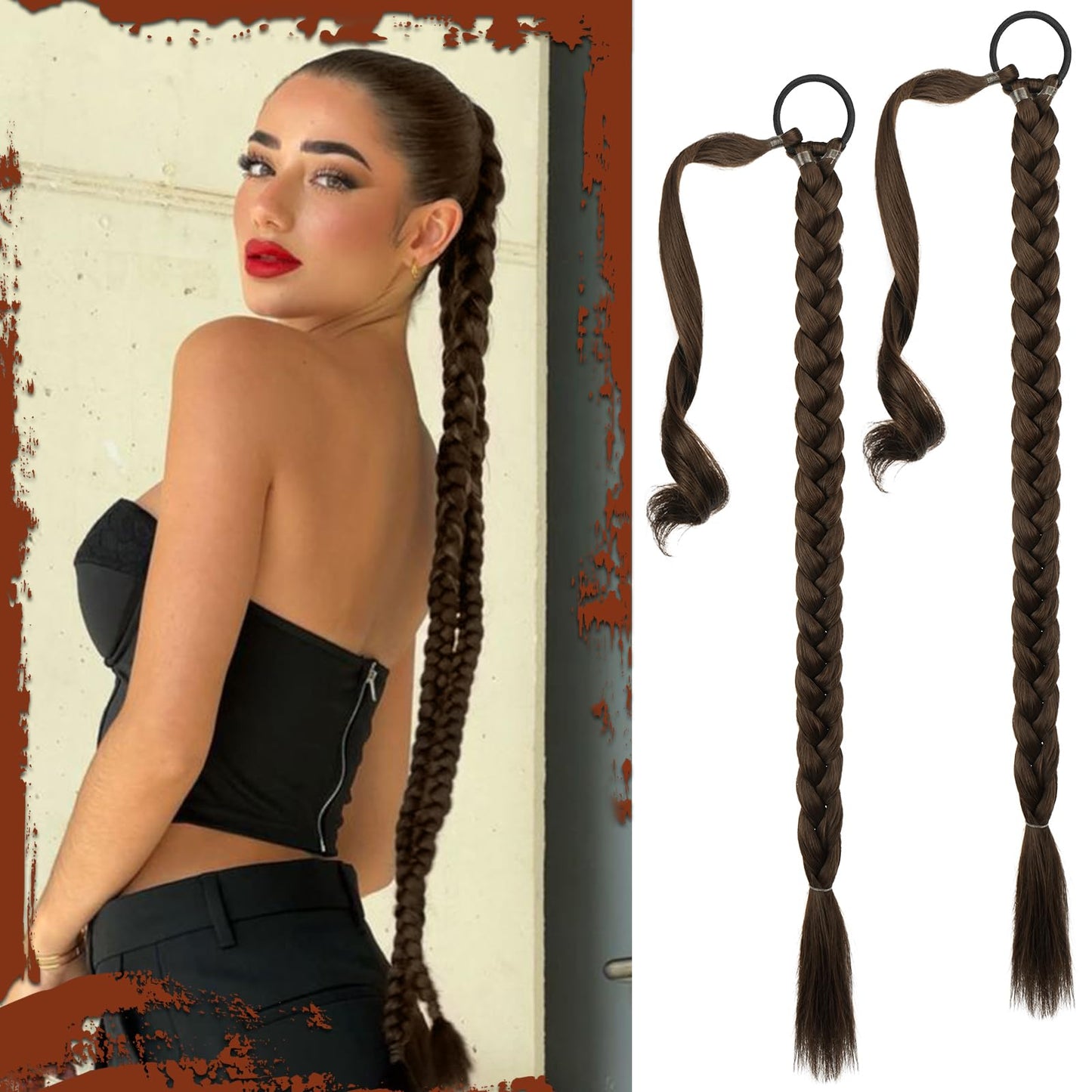 Long Braid Ponytail Extension with Hair Tie Straight Sleek Wrap Around Hair Extensions Synthetic Hair Piece Braid Pony Tail Fluffy Natural Soft Hairpieces for Women Daily Wear