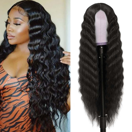 30 Inch Synthetic curly wig loose deep wave lace frontal wig middle part