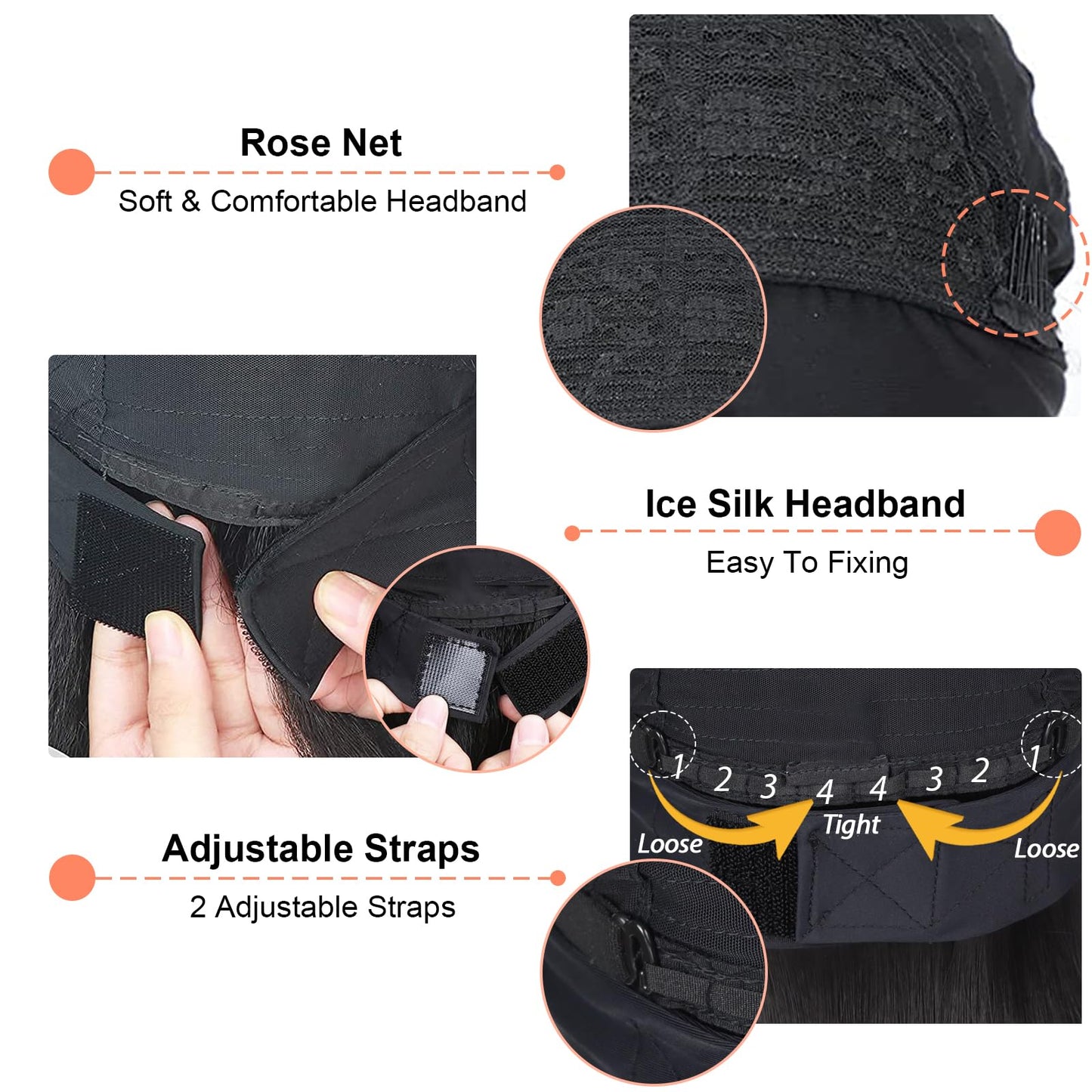 Wig Yaki Curly Headband Wigs for Black Women Kinky Straight Curly Headband Wigs Synthetic Wear and Go Glueless Half Wig for Daily Use (Black, 16inch)