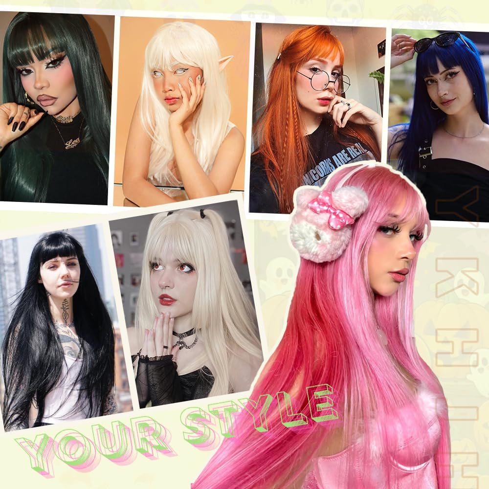 YKHJH Long Straight Wigs for Women,28 inch Glueless Synthetic Wig with Bangs,Layered Synthetic Womens Wigs for Daily Party Cosplay (Brown)