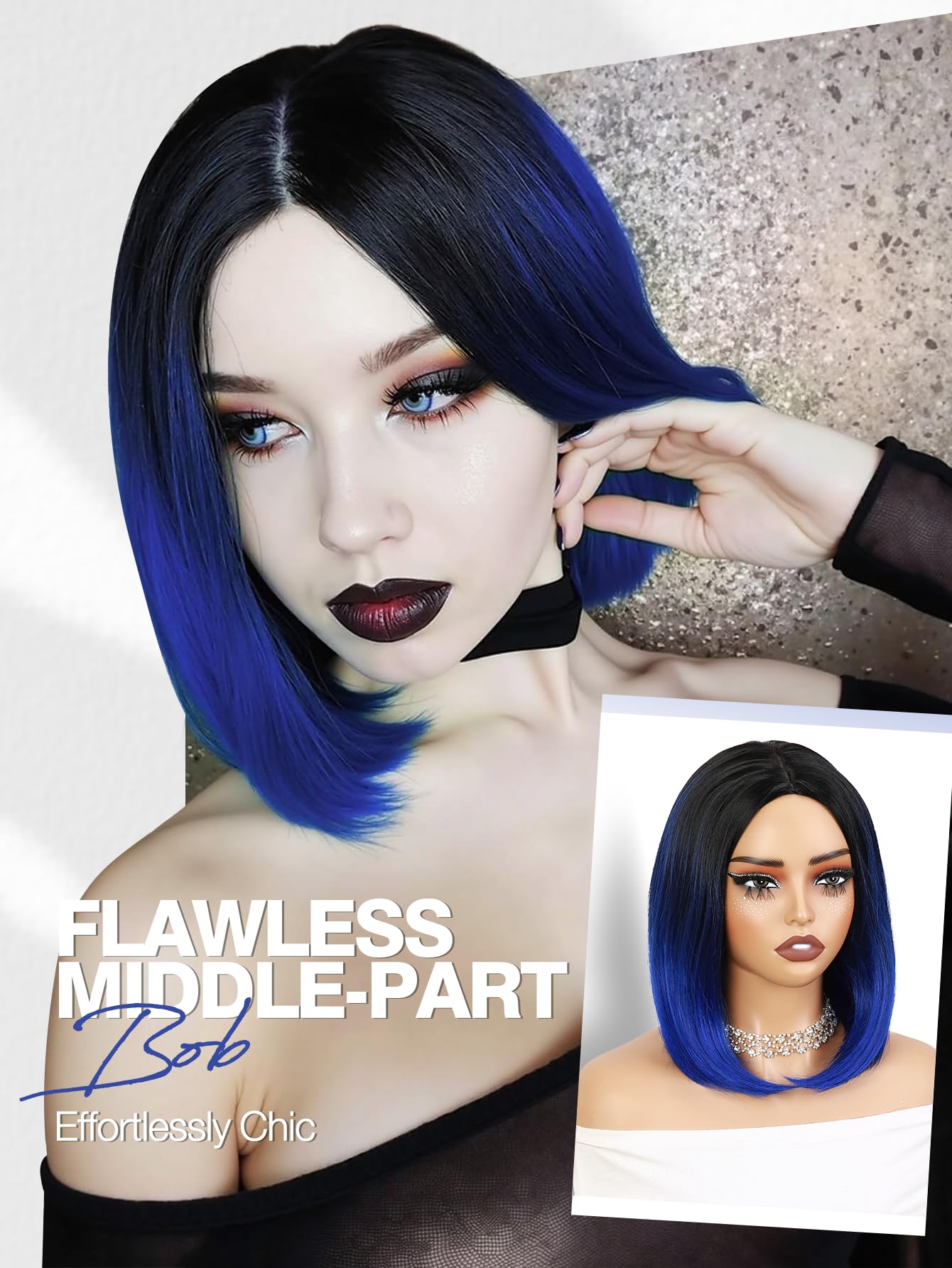Wig Ombre Wigs Short Straight Bob Wig Middle Part Synthetic Daily Cosplay Party Full Wigs for Women