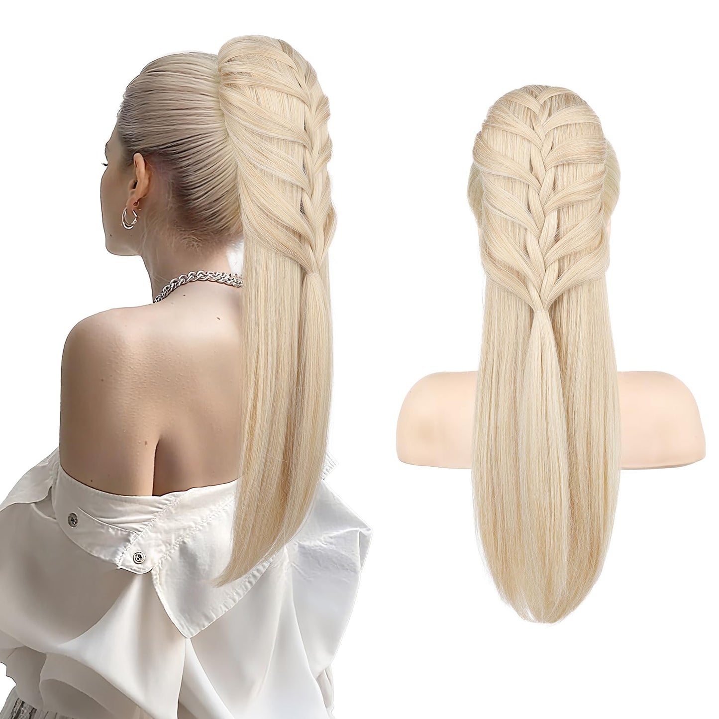 Ponytail Extension, 20 Inch Long Braid Drawstring Clip in on Ponytail Hair Extensions Synthetic Hairpiece for Women