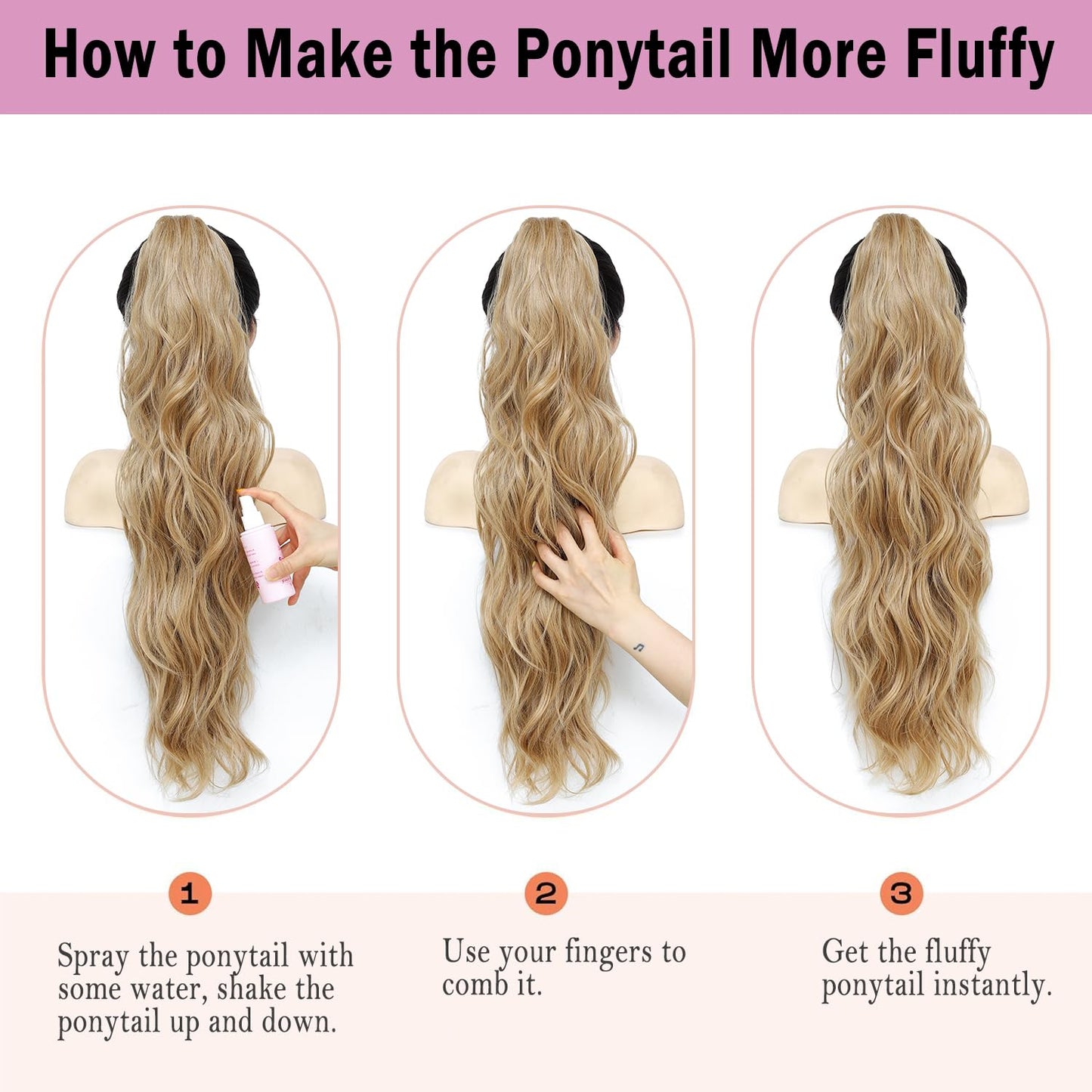 Long Wavy Ponytail Extension, 26" Claw Clip Ponytail Extension for Women Long Wavy Pony Tails Hair Extensions Synthetic Clip in Ponytail for Daily Use
