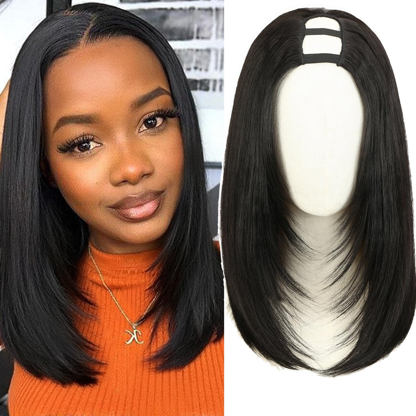 Long Straight U Part Wigs for Women black long wig Layered Haircut V Part Wig Yaki Straight Synthetic Half Wig Clip In Hair Glueless Daily Use