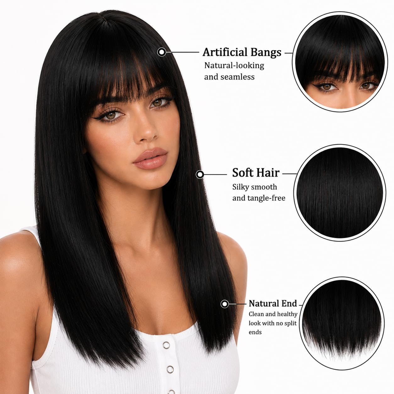 XCHJH Bob Wig with Bangs Short Straight Wigs for Women Shoulder Length Bob Wigs Heat Resistant Fiber Synthetic Hair Natural Looking Hair Replacement Wigs