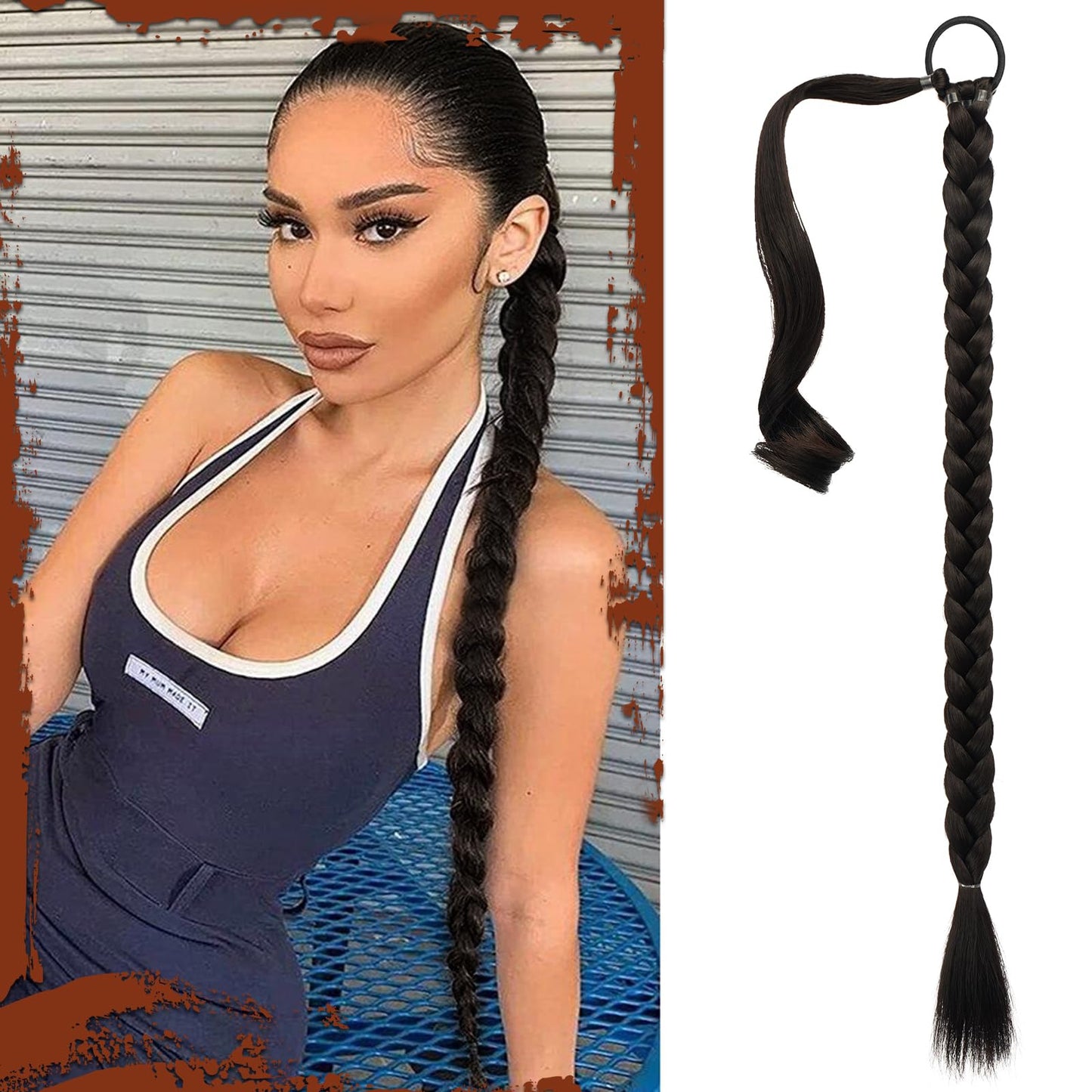 Long Braid Ponytail Extension with Hair Tie Straight Sleek Wrap Around Hair Extensions Synthetic Hair Piece Braid Pony Tail Fluffy Natural Soft Hairpieces for Women Daily Wear