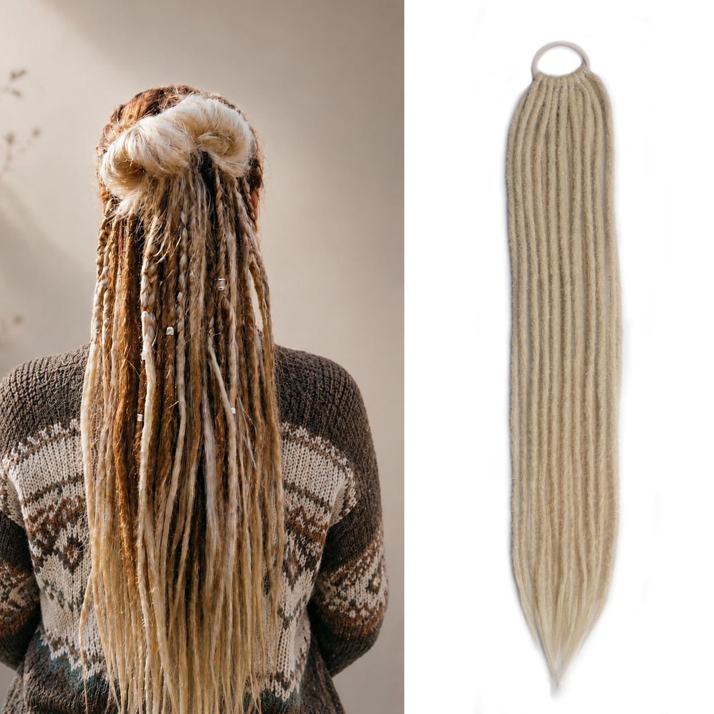 Clip In Dreadlock Hair Extensions, 24 inch Curly Dreads with Box Braid Wavy Synthetic Boho Dreads Extensions