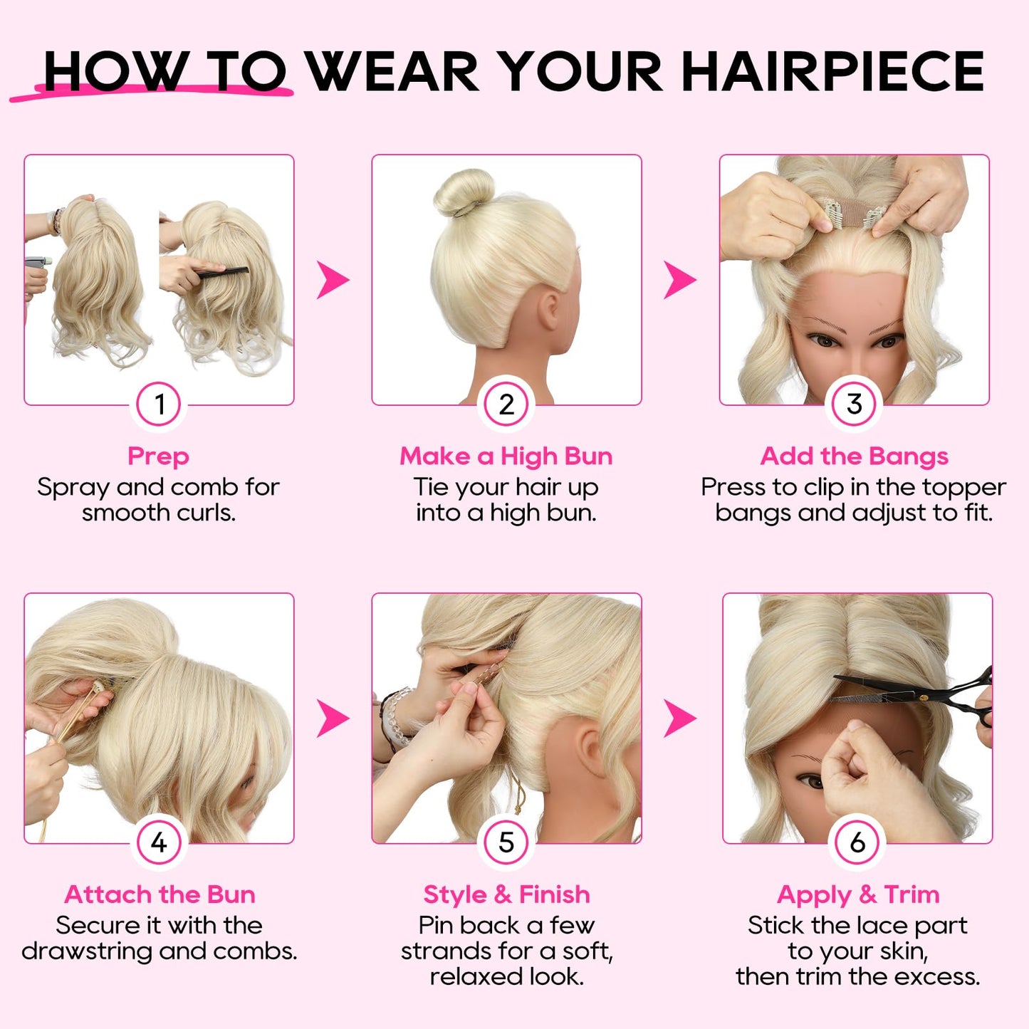 Messy bun Hair Pieces with Bangs - Hair Topper for Women