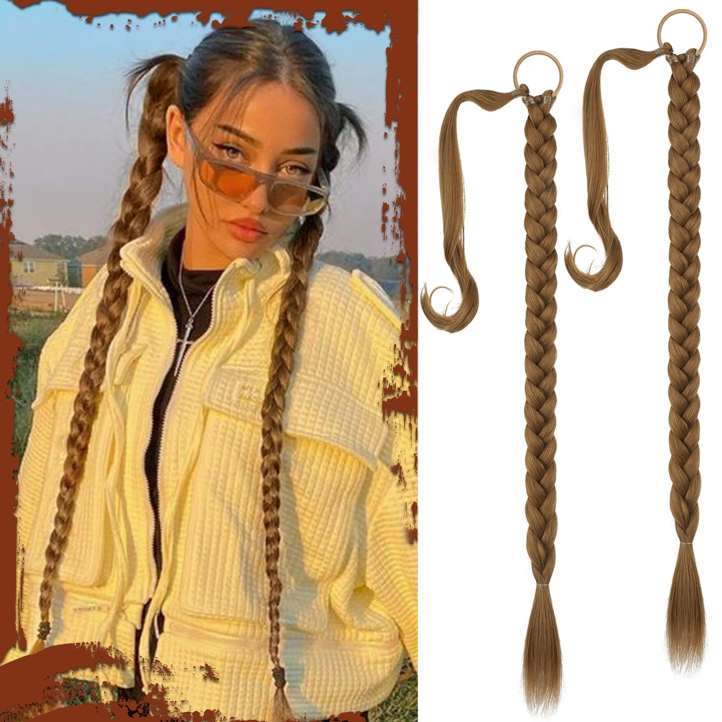 Long Braid Ponytail Extension with Hair Tie Straight Sleek Wrap Around Hair Extensions Synthetic Hair Piece Braid Pony Tail Fluffy Natural Soft Hairpieces for Women Daily Wear