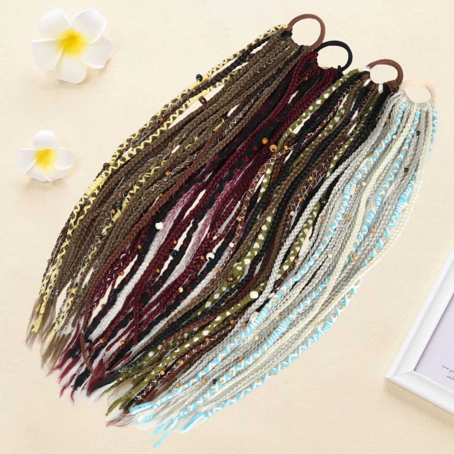 Long Boho Braided Ponytail Extension with Hair Ties, 24" Viking Dreadlock Ponytail Extension, Hand-braided Soft Braided Ponytail Extensions Synthetic Hair for Women