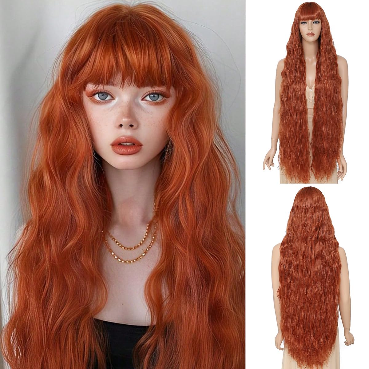 XC CLOUDS Long Wavy Wig with Bangs for Women,Wig Long Bangs Wig,Natural Looking Synthetic Heat Resistant Hair
