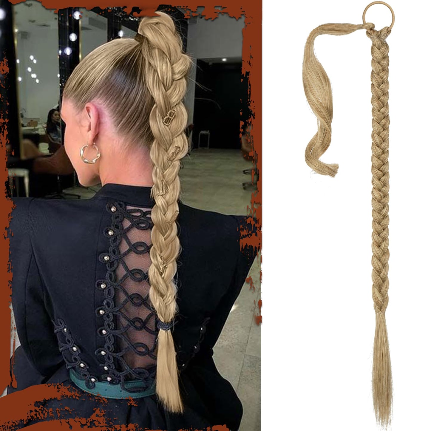Long Braid Ponytail Extension with Hair Tie Straight Sleek Wrap Around Hair Extensions Synthetic Hair Piece Braid Pony Tail Fluffy Natural Soft Hairpieces for Women Daily Wear
