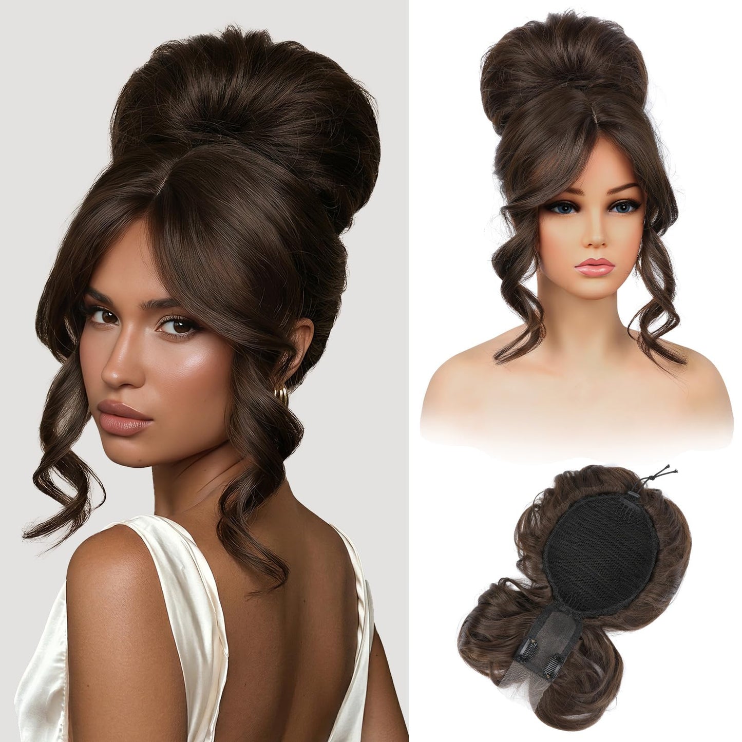 Messy bun Hair Pieces with Bangs - Hair Topper for Women