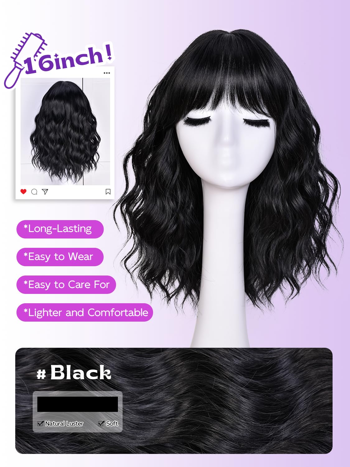 Short Wavy Wig with Bangs for Women