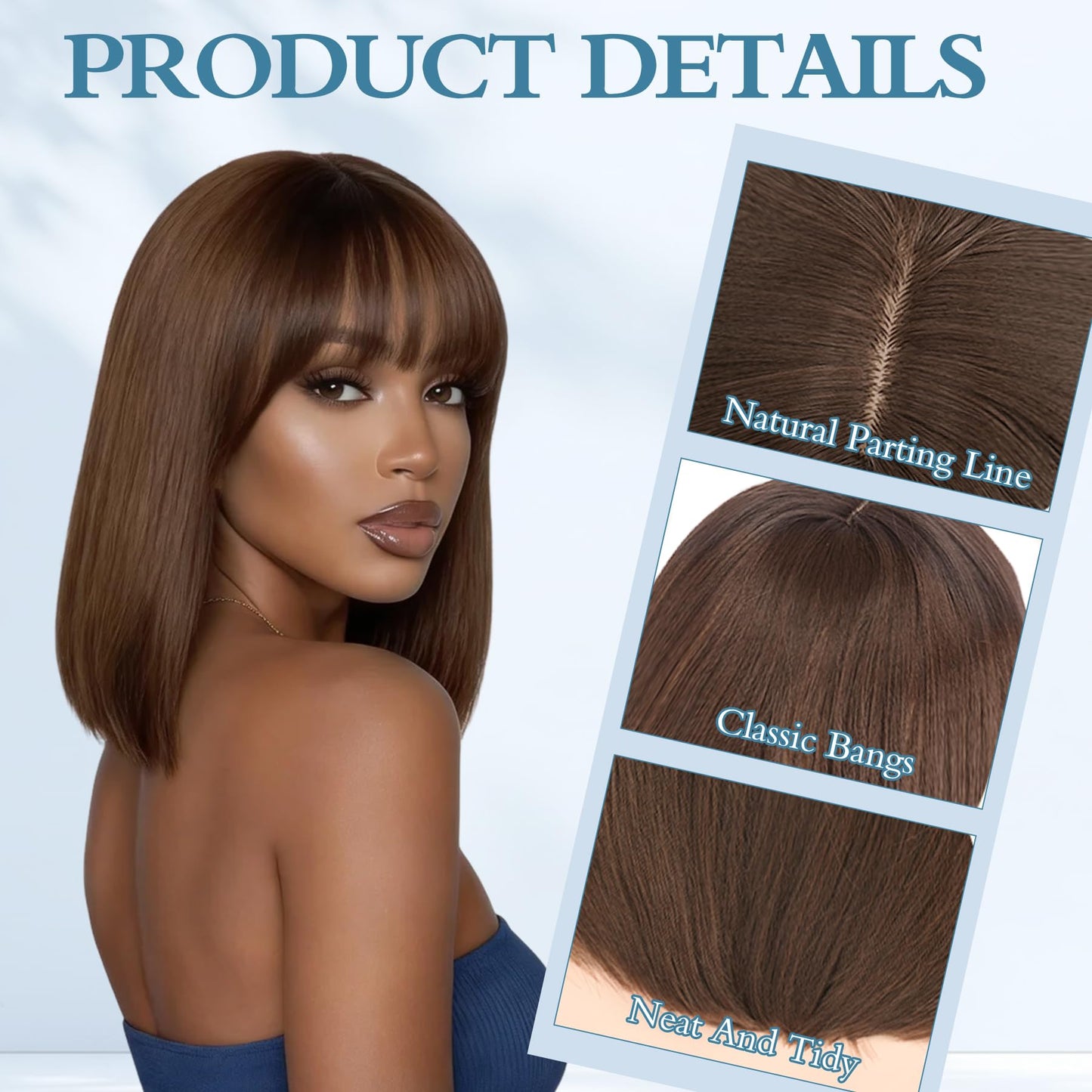 Bob Wig with Bangs-12'' Short Straight Bob Wigs for Women Super Soft and Easy to Wear, Colorful Synthetic Wig for Daily, Cosplay, Halloween