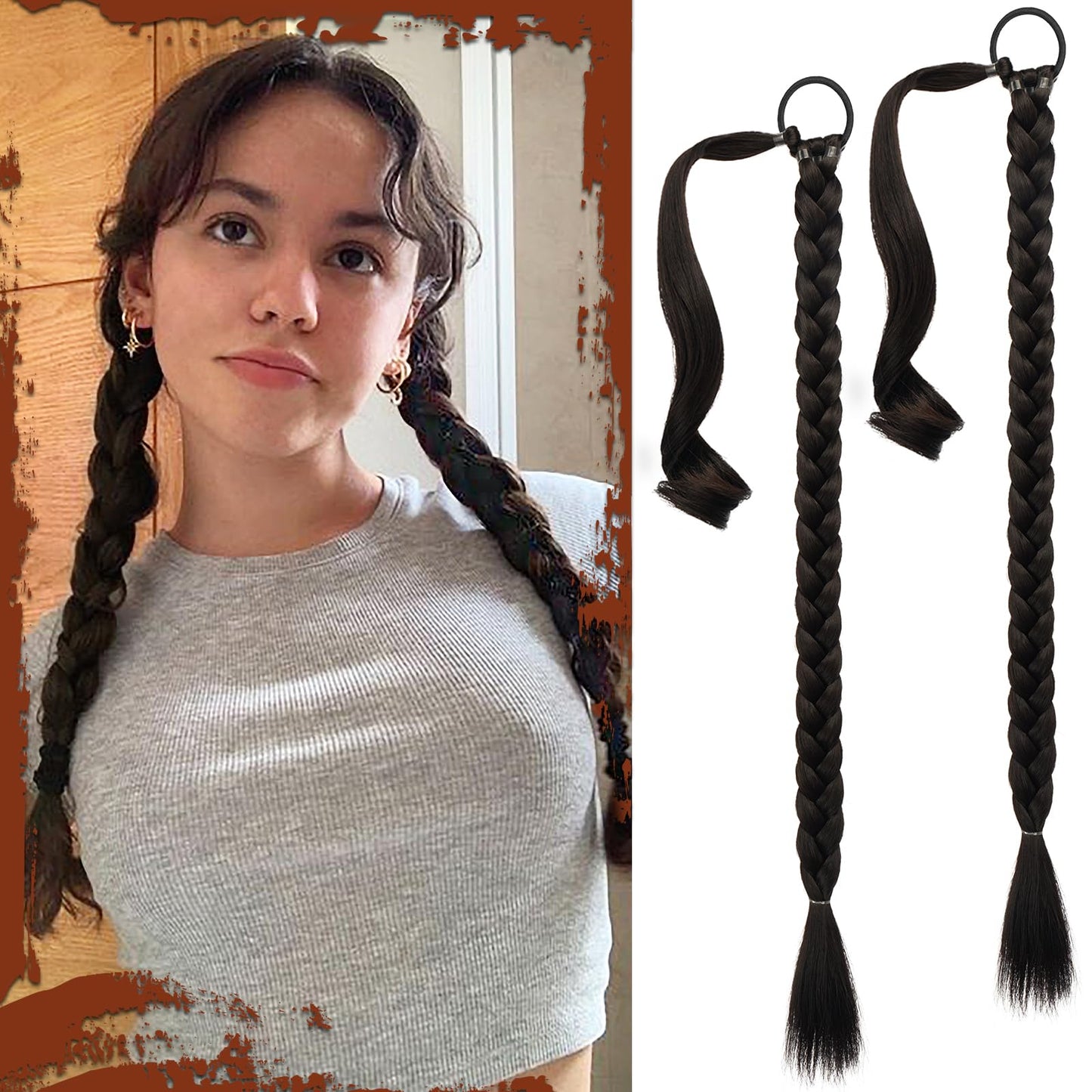 Long Braid Ponytail Extension with Hair Tie Straight Sleek Wrap Around Hair Extensions Synthetic Hair Piece Braid Pony Tail Fluffy Natural Soft Hairpieces for Women Daily Wear