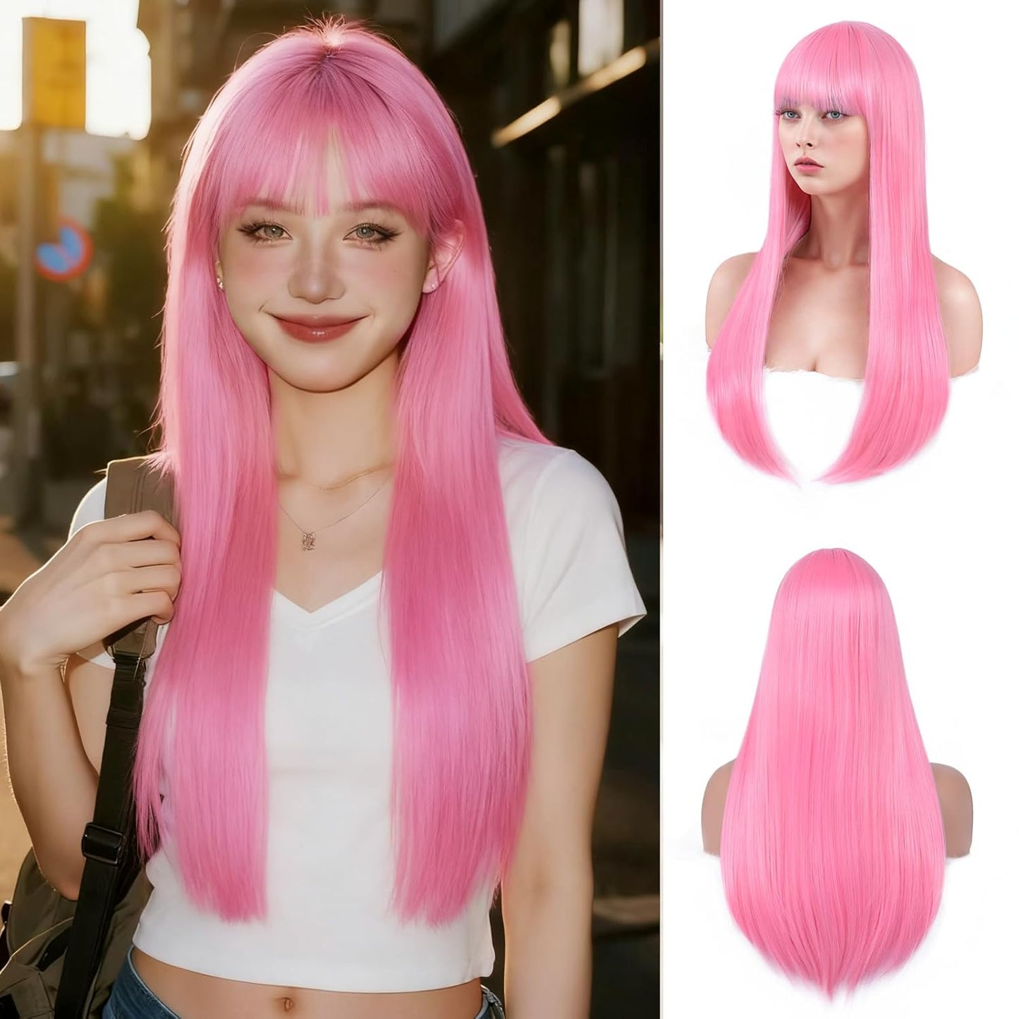 Black Straight Hair 26inch, Women's Wig, Synthetic Fiber, Suitable for Daily Use, Cosplay, Anime Music, Party Carnival,