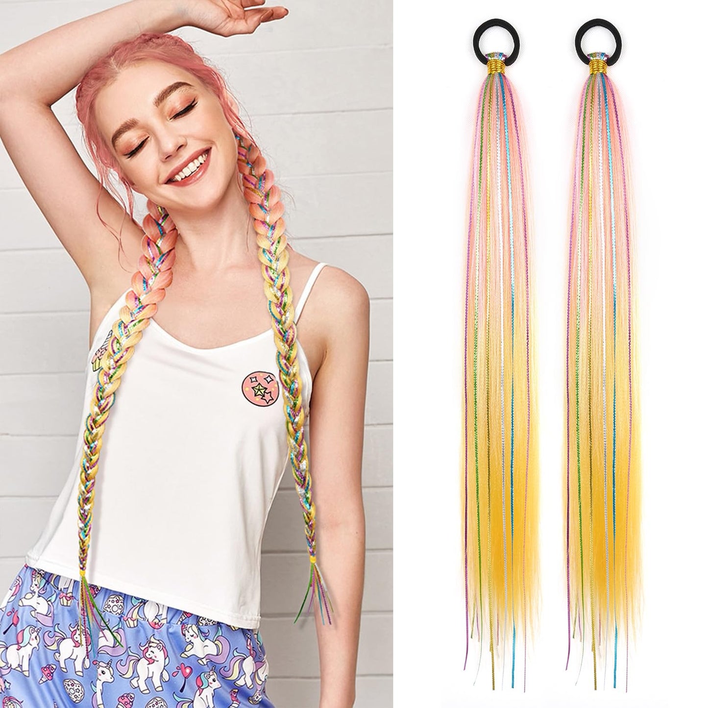 26 Inch Hair Tinsel Colored Hair Braided Ponytail Extension