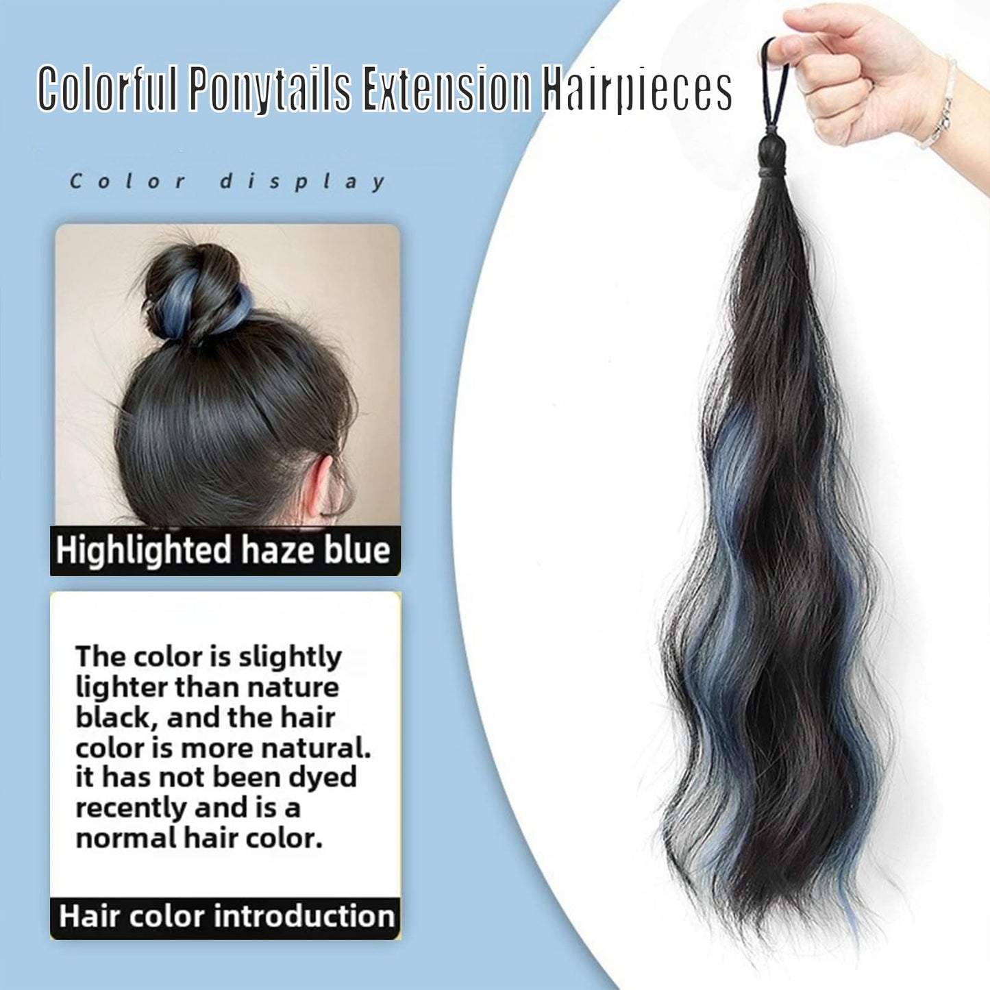 2Pcs Hair Ponytails Hairpieces Ponytail Extension with Color Hair Ties fluffy wigs braids for Women Daily Dance party Christmas Wear