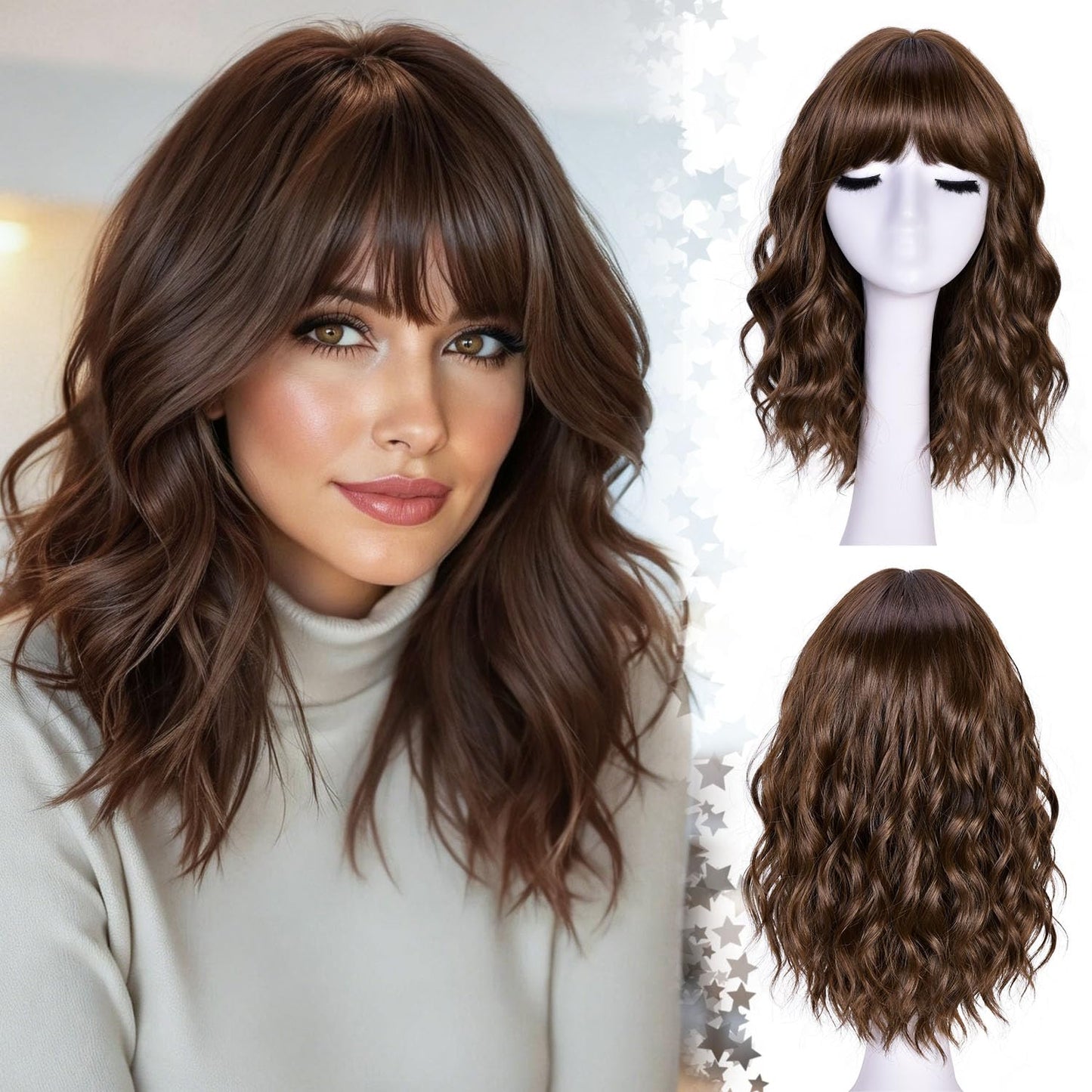 Short Wavy Wig with Bangs for Women
