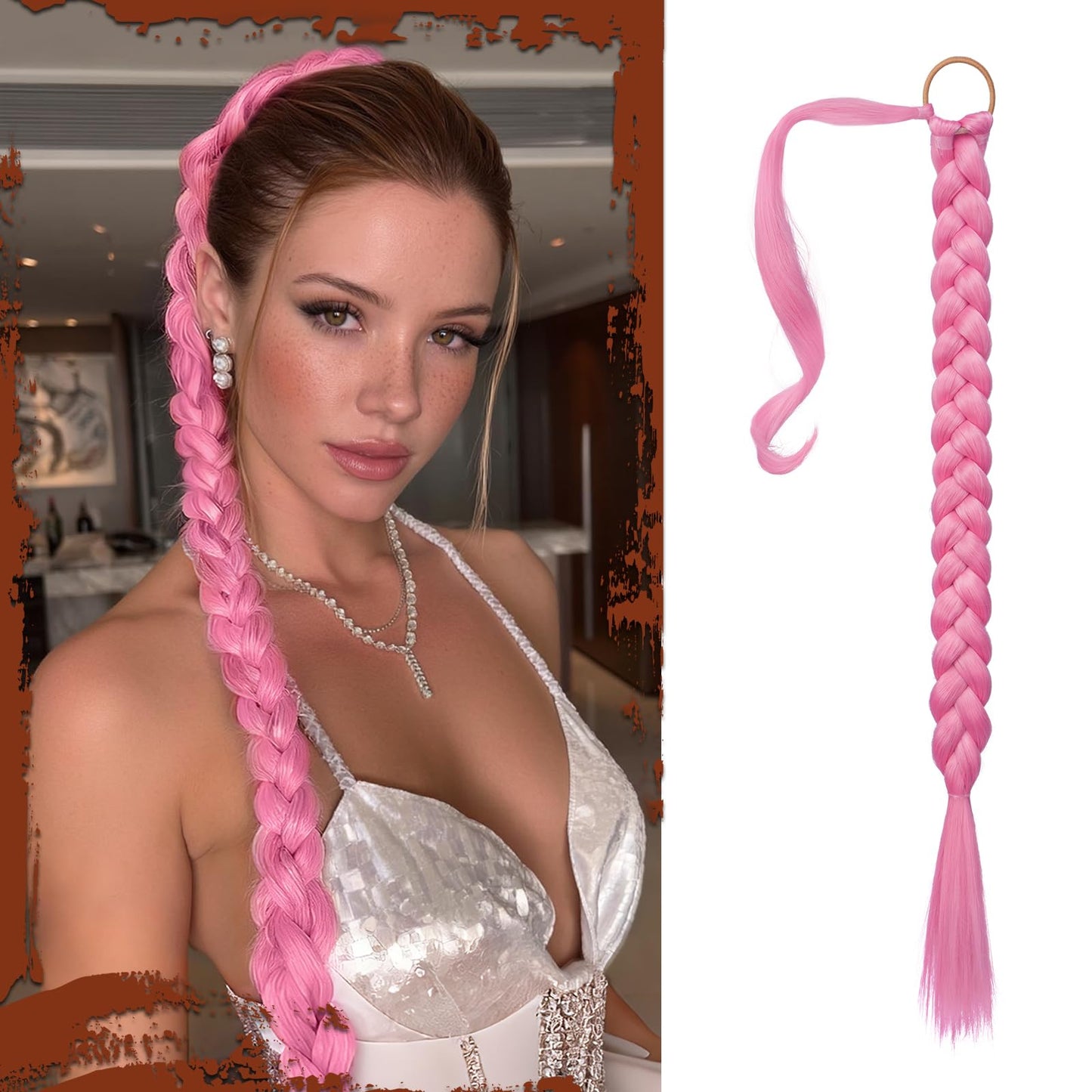 Long Braid Ponytail Extension with Hair Tie Straight Sleek Wrap Around Hair Extensions Synthetic Hair Piece Braid Pony Tail Fluffy Natural Soft Hairpieces for Women Daily Wear