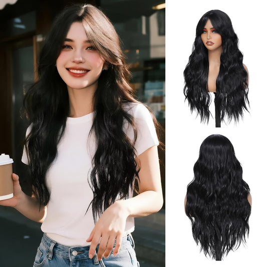 Refined hair Long curly wig with bangs