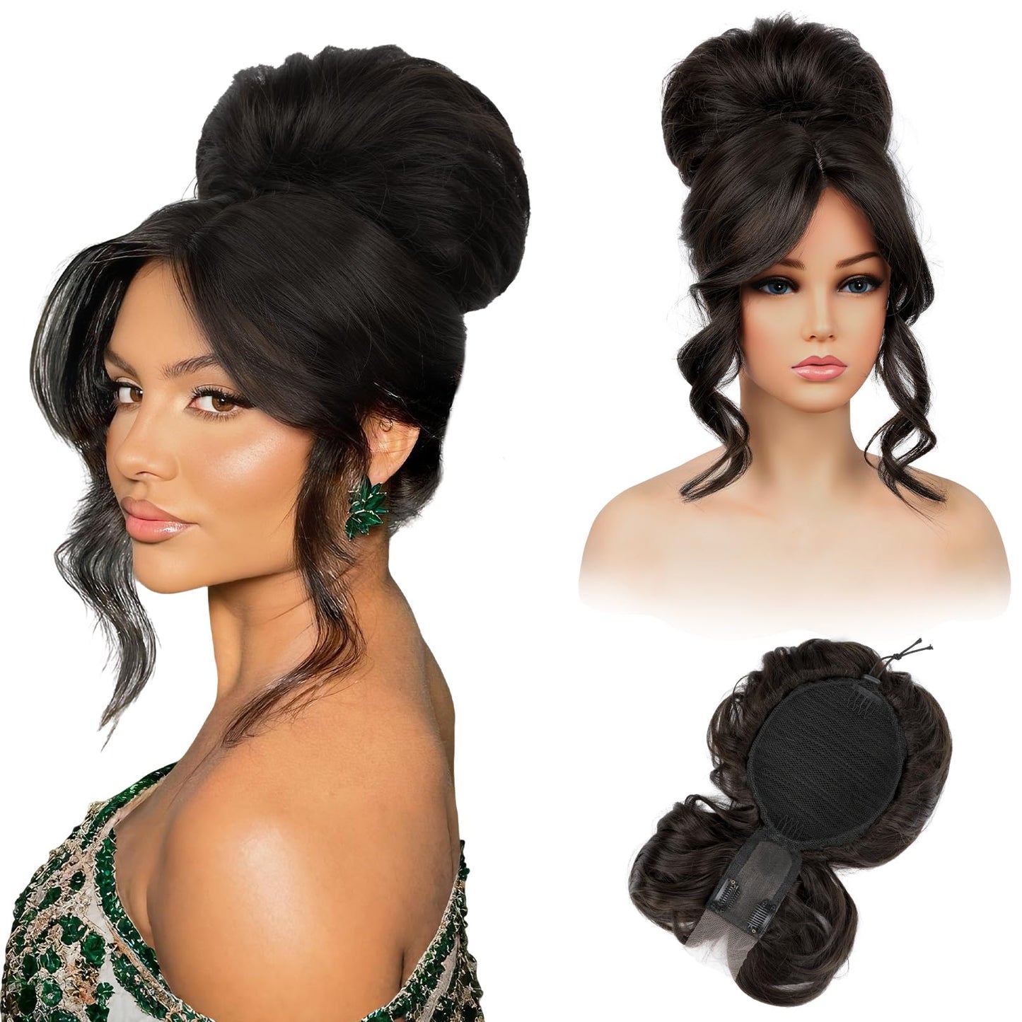 Messy bun Hair Pieces with Bangs - Hair Topper for Women