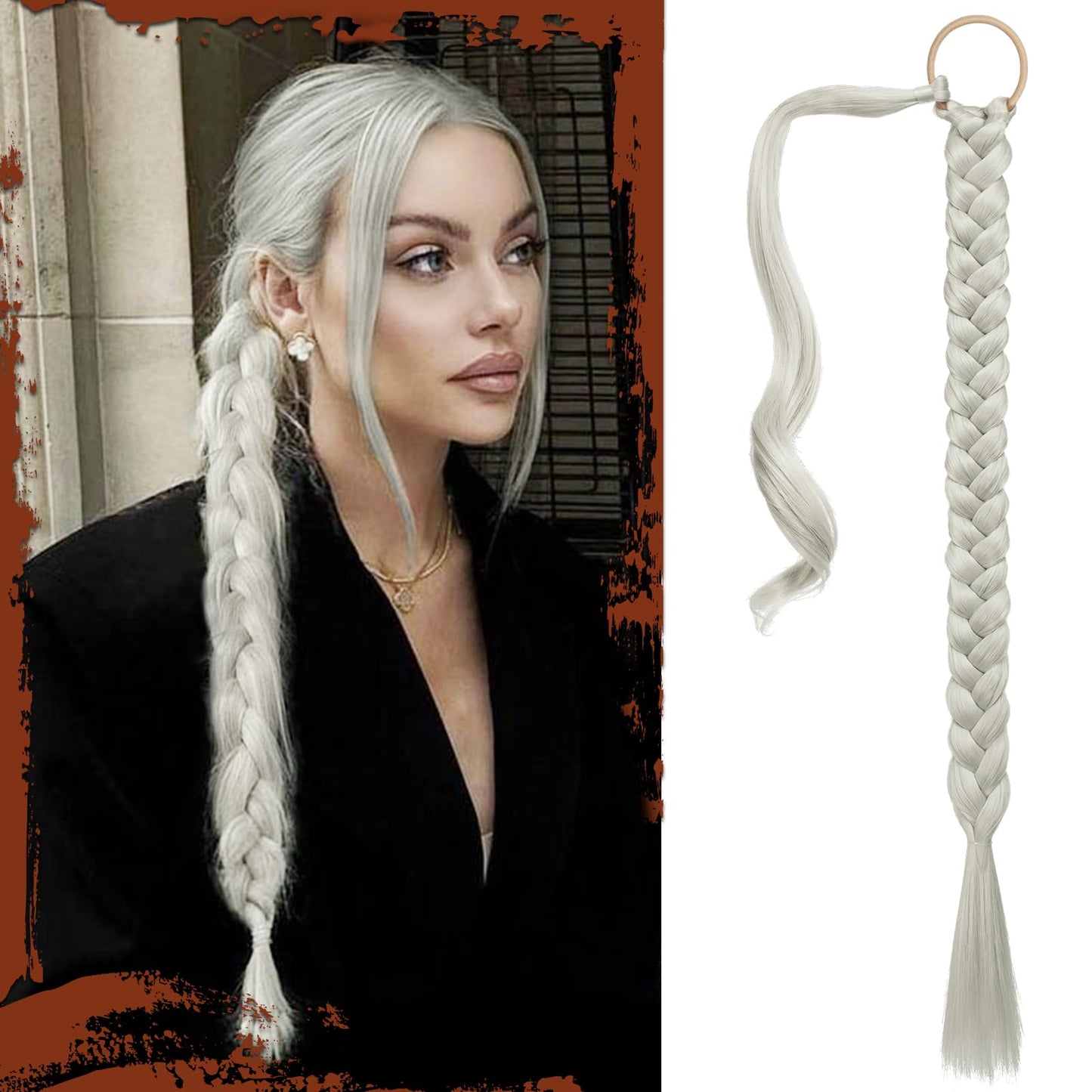 Long Braid Ponytail Extension with Hair Tie Straight Sleek Wrap Around Hair Extensions Synthetic Hair Piece Braid Pony Tail Fluffy Natural Soft Hairpieces for Women Daily Wear