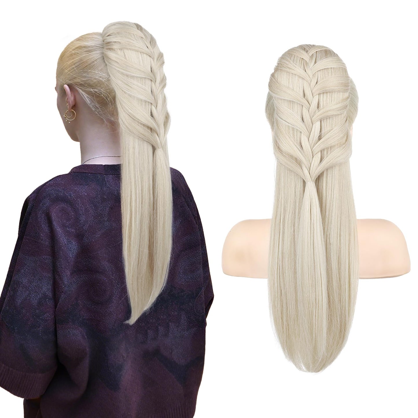Ponytail Extension, 20 Inch Long Braid Drawstring Clip in on Ponytail Hair Extensions Synthetic Hairpiece for Women