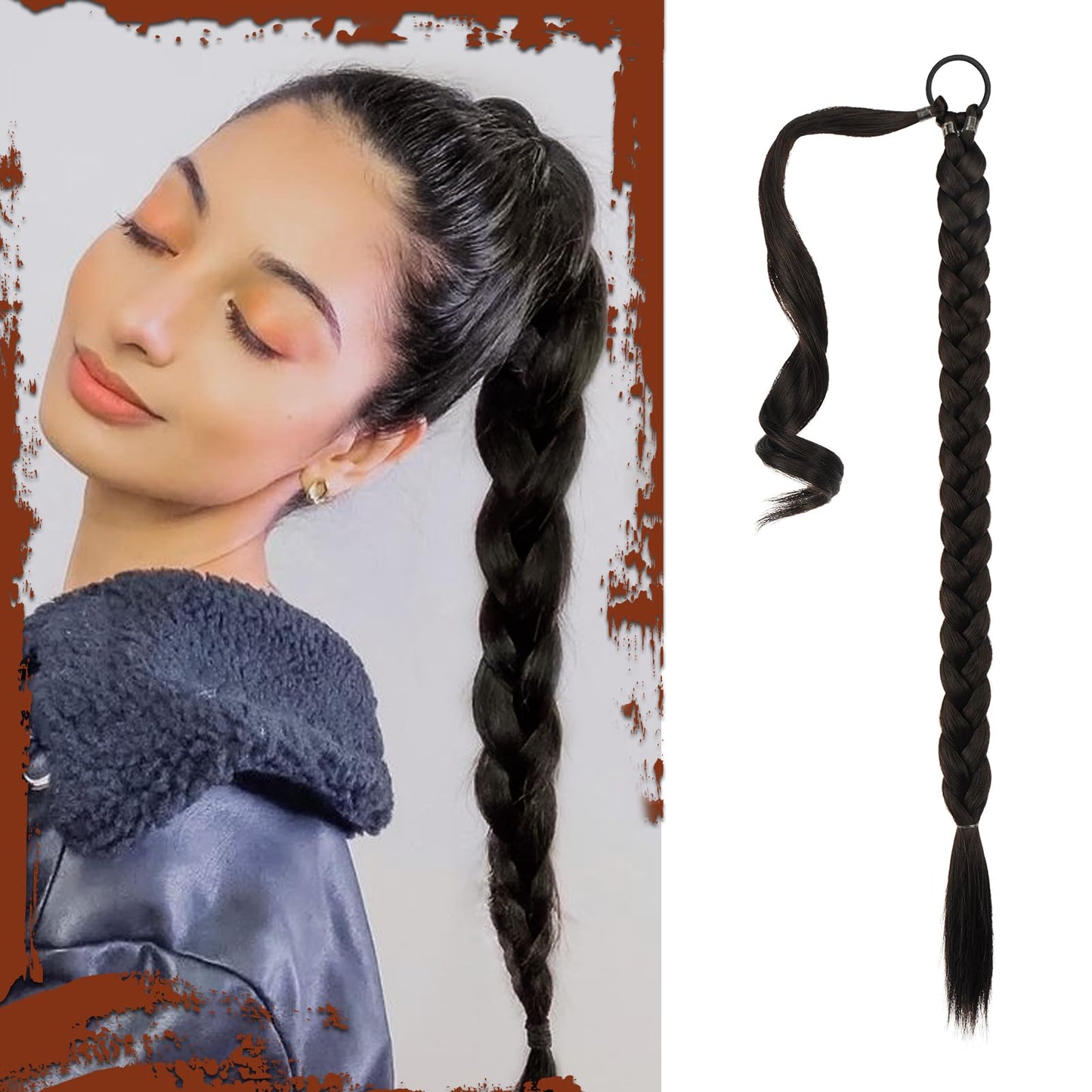 Long Braid Ponytail Extension with Hair Tie Straight Sleek Wrap Around Hair Extensions Synthetic Hair Piece Braid Pony Tail Fluffy Natural Soft Hairpieces for Women Daily Wear