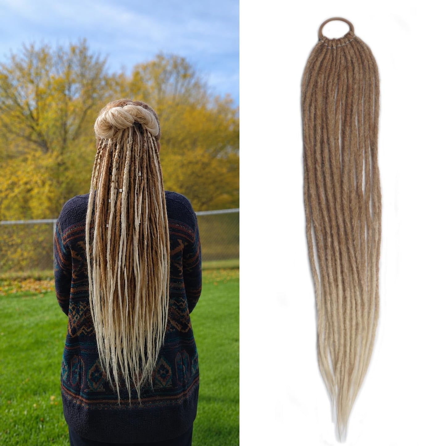 Clip In Dreadlock Hair Extensions, 24 inch Curly Dreads with Box Braid Wavy Synthetic Boho Dreads Extensions