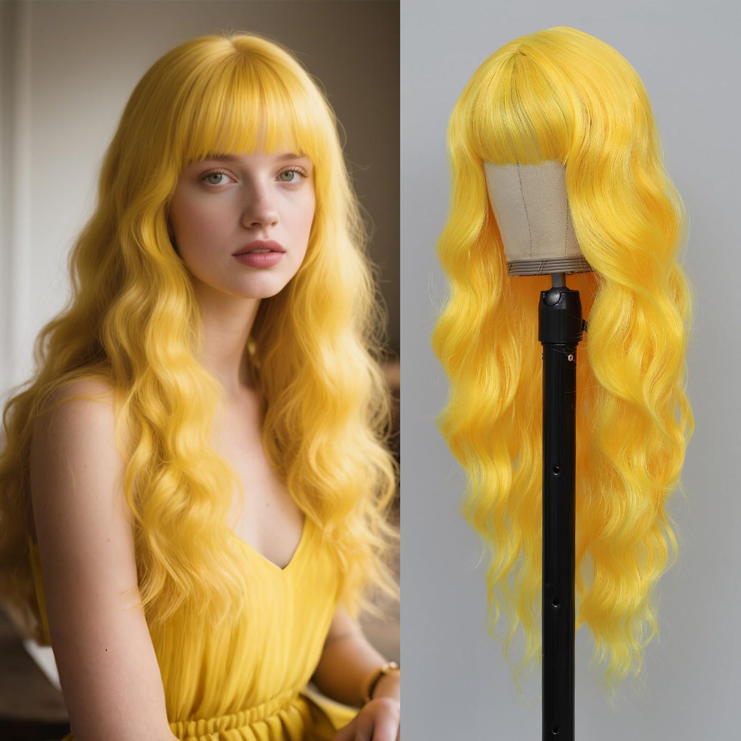 Wig With Bangs Long Wavy Curly Wig with Synthetic Heat Resistant Wigs for Women Daily Party Use