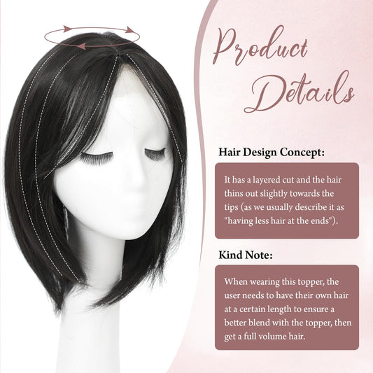 12inch Hair Toppers for Women 6.5"X6.5" Big Base Hair Topper Add Volume Daily Wear