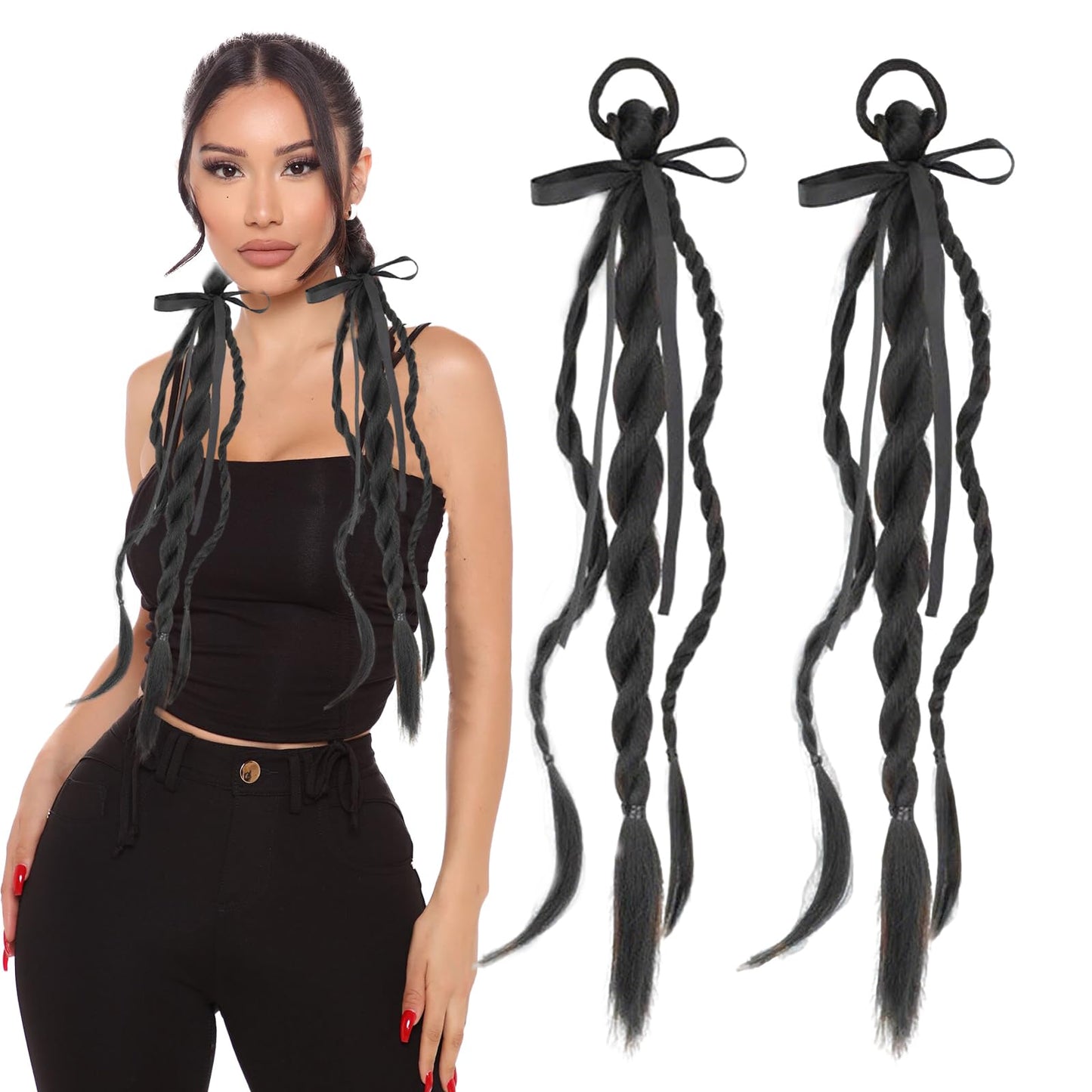 2PCS Ponytail Extension Braid with Hair Tie Synthetic Ponytail Twisted Braid wig hair band for Women Girls 19 in