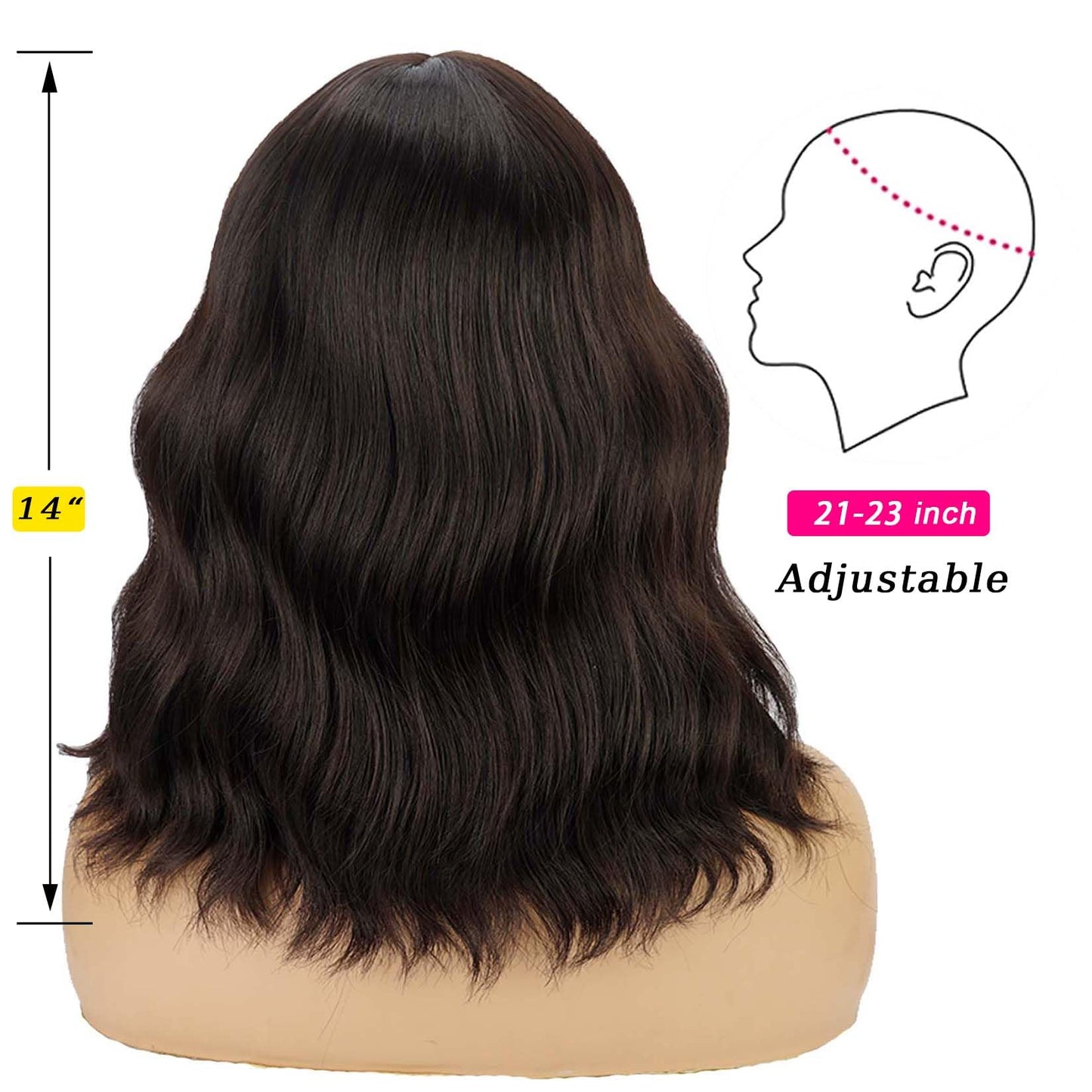 Black Wavy Wigs with Bangs Soft Short Bob Wigs for Women Synthetic Shoulder Length Women's Curly Wigs for Halloween Costumes Cosplay Daily