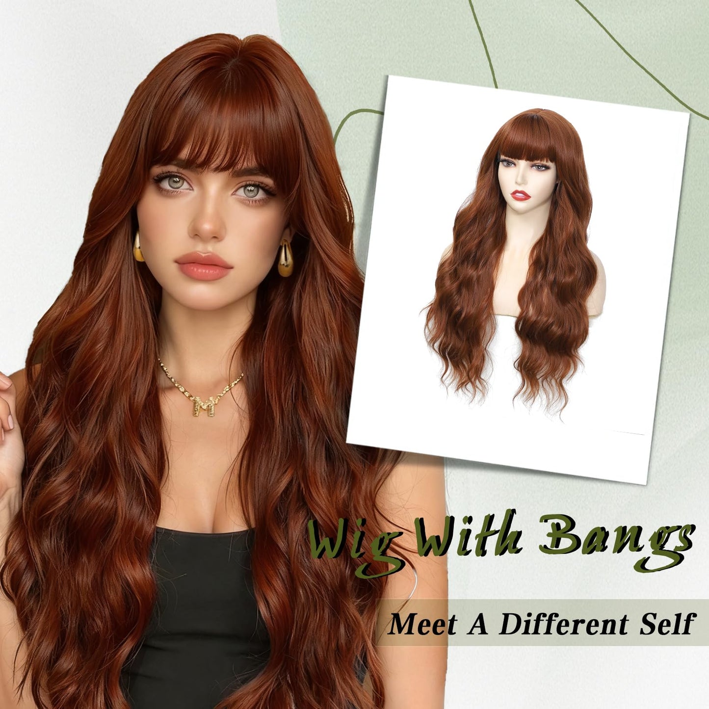 Wig With Bangs Long Wavy Curly Wig with Synthetic Heat Resistant Wigs for Women Daily Party Use