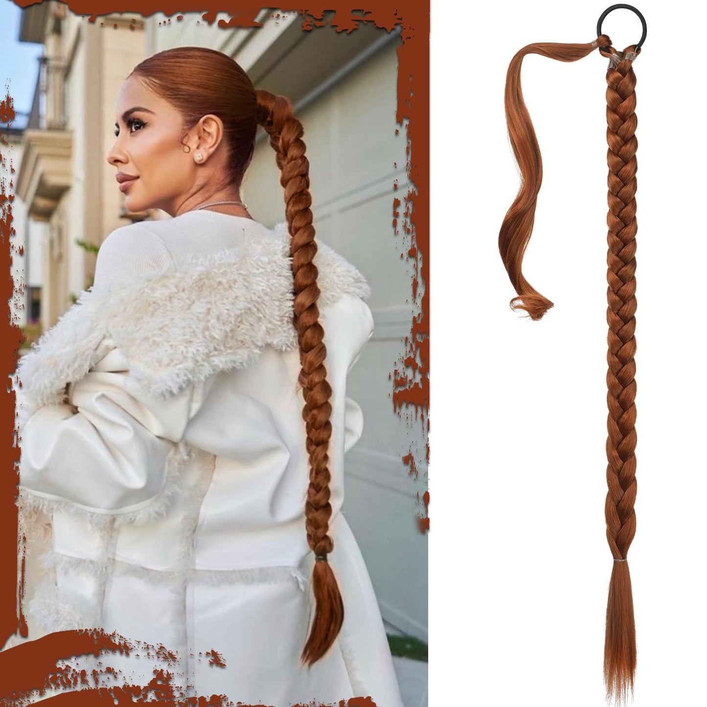 Long Braid Ponytail Extension with Hair Tie Straight Sleek Wrap Around Hair Extensions Synthetic Hair Piece Braid Pony Tail Fluffy Natural Soft Hairpieces for Women Daily Wear