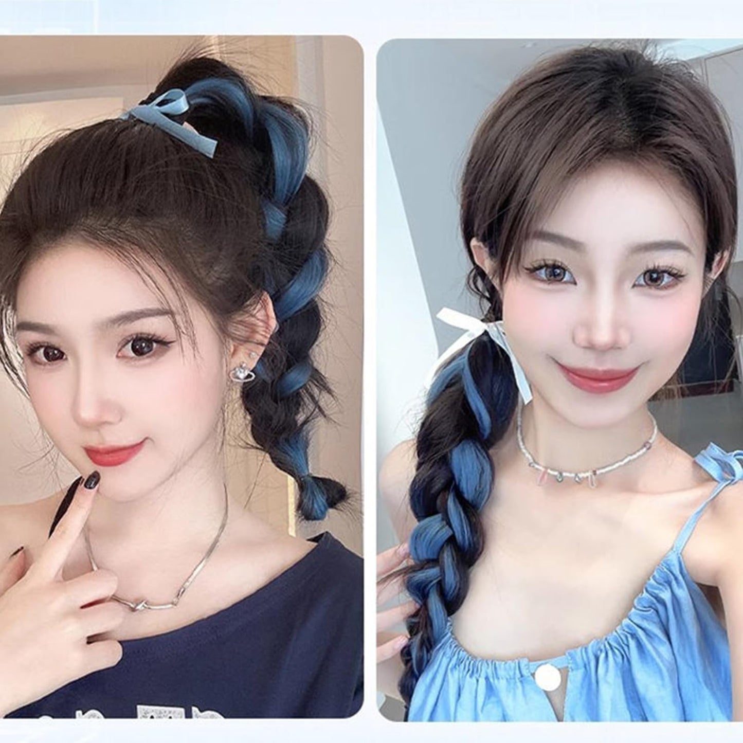 2Pcs Hair Ponytails Hairpieces Ponytail Extension with Color Hair Ties fluffy wigs braids for Women Daily Dance party Christmas Wear
