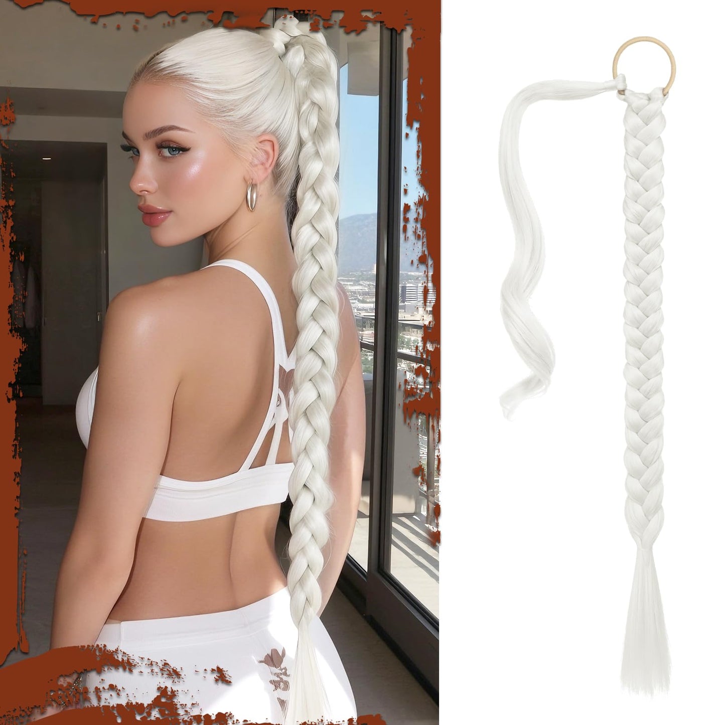 Long Braid Ponytail Extension with Hair Tie Straight Sleek Wrap Around Hair Extensions Synthetic Hair Piece Braid Pony Tail Fluffy Natural Soft Hairpieces for Women Daily Wear