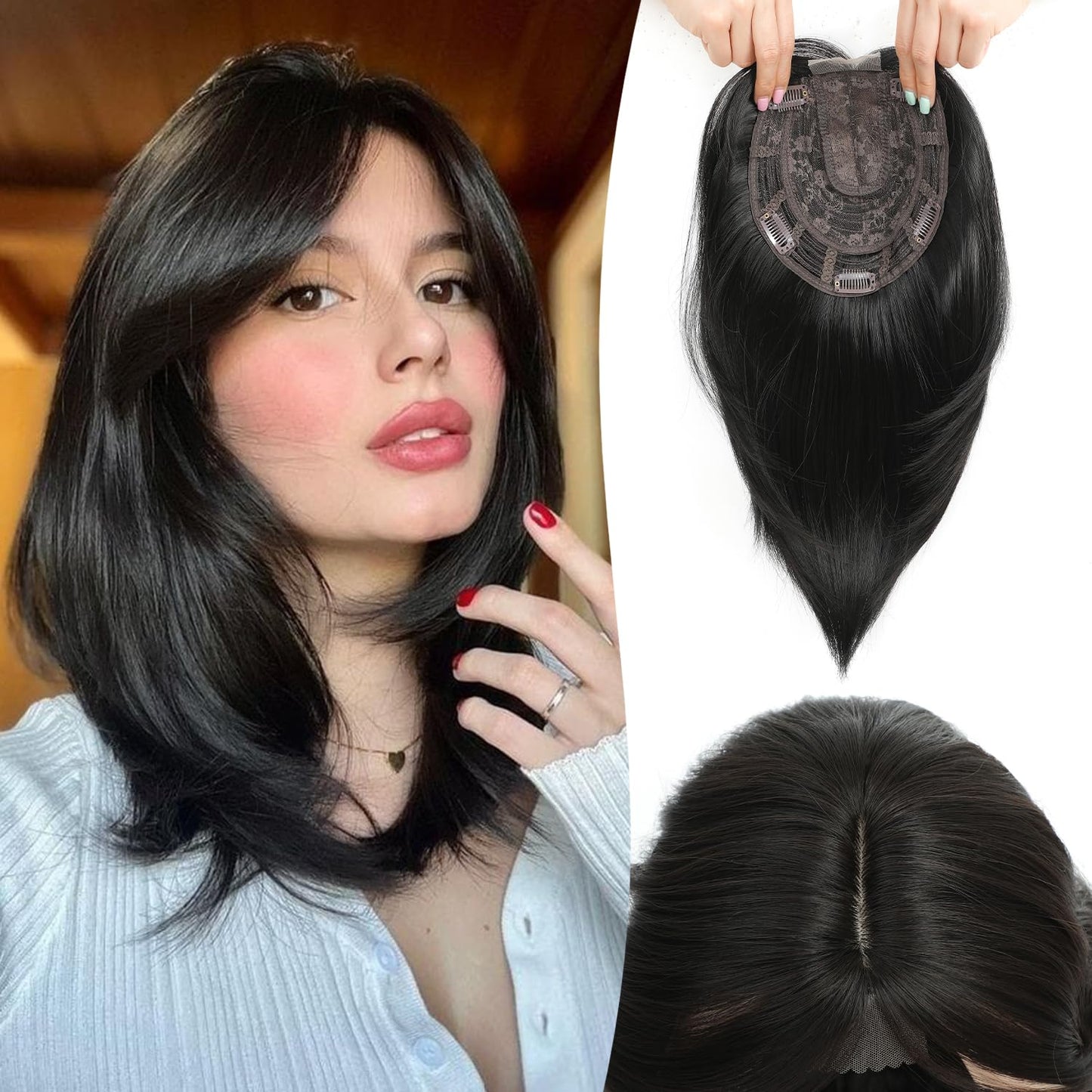 12inch Hair Toppers for Women 6.5"X6.5" Big Base Hair Topper Add Volume Daily Wear