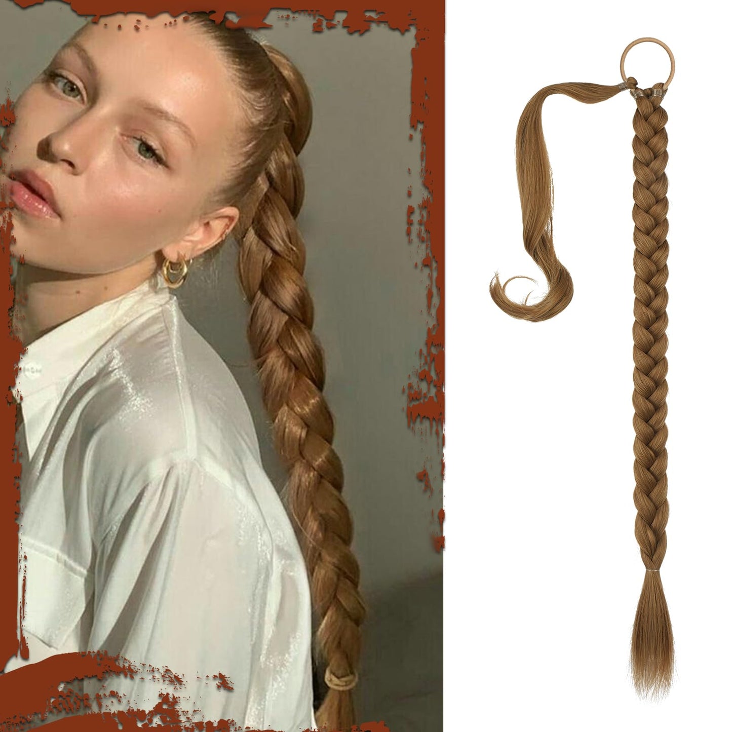 Long Braid Ponytail Extension with Hair Tie Straight Sleek Wrap Around Hair Extensions Synthetic Hair Piece Braid Pony Tail Fluffy Natural Soft Hairpieces for Women Daily Wear