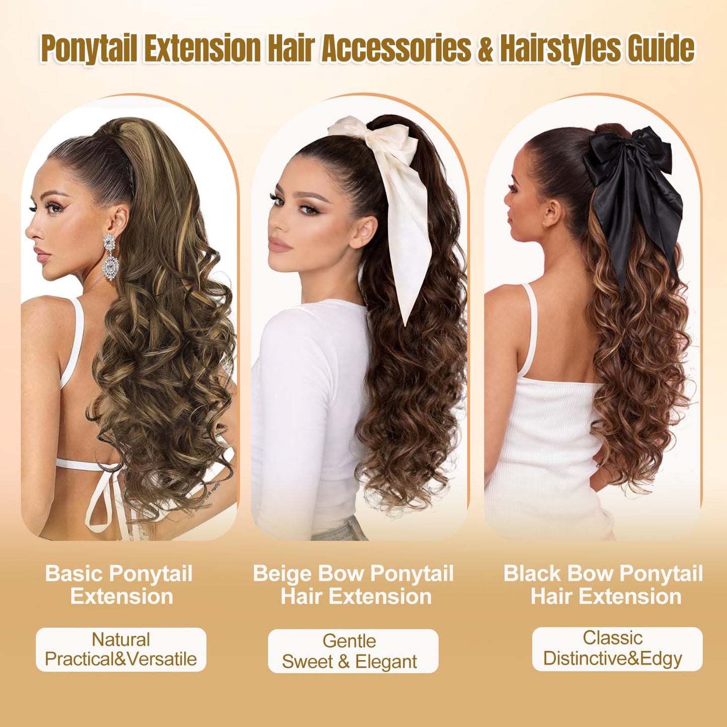 24 Inch Claw Clip in Ponytail Extension with 2 Pcs Hair Bows
